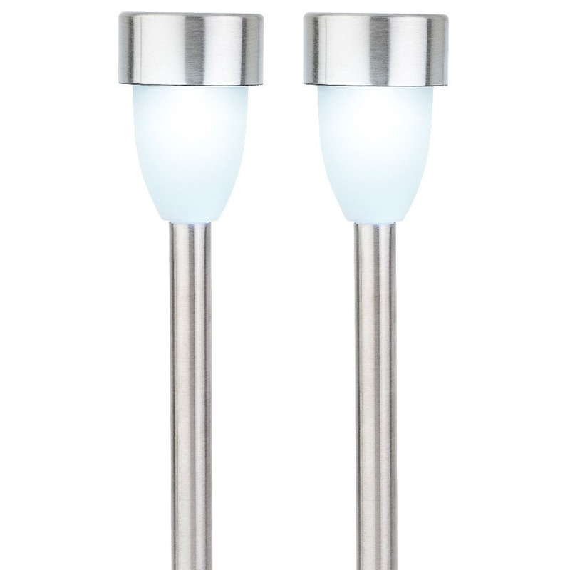 Lumineo Prikspot - solar - LED - RVS - 36 cm - 2x - Tuinverlichting -