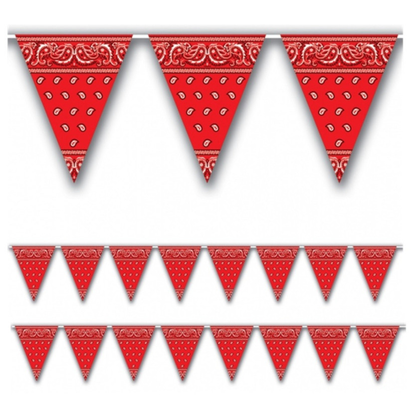 Boeren zakdoek vlaggenlijn - 2x - 366 cm - Cowboy western thema feestversiering - rood -