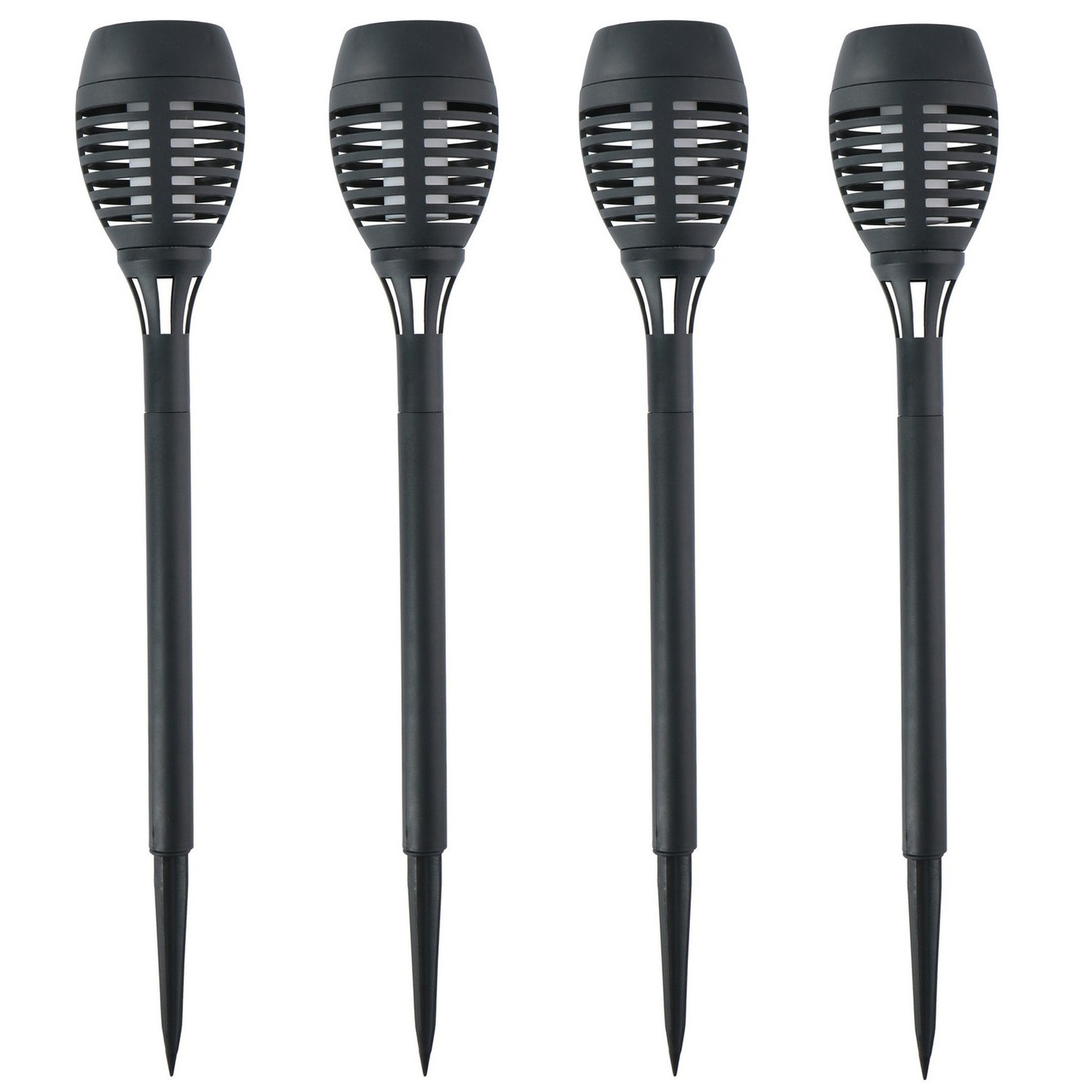 Solar tuinlamp fakkels/toortsen - 4x - met vlam effect - zwart - 48 cm -