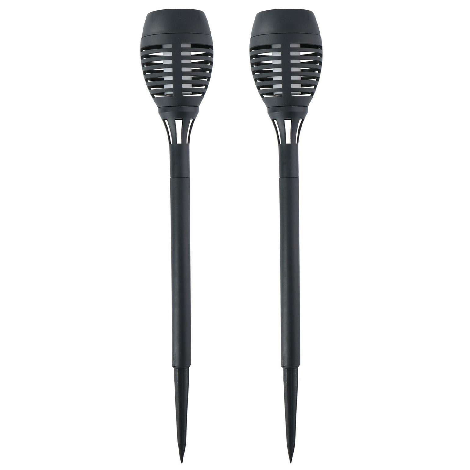 Solar tuinlamp fakkels/toortsen - 2x - met vlam effect - zwart - 48 cm -