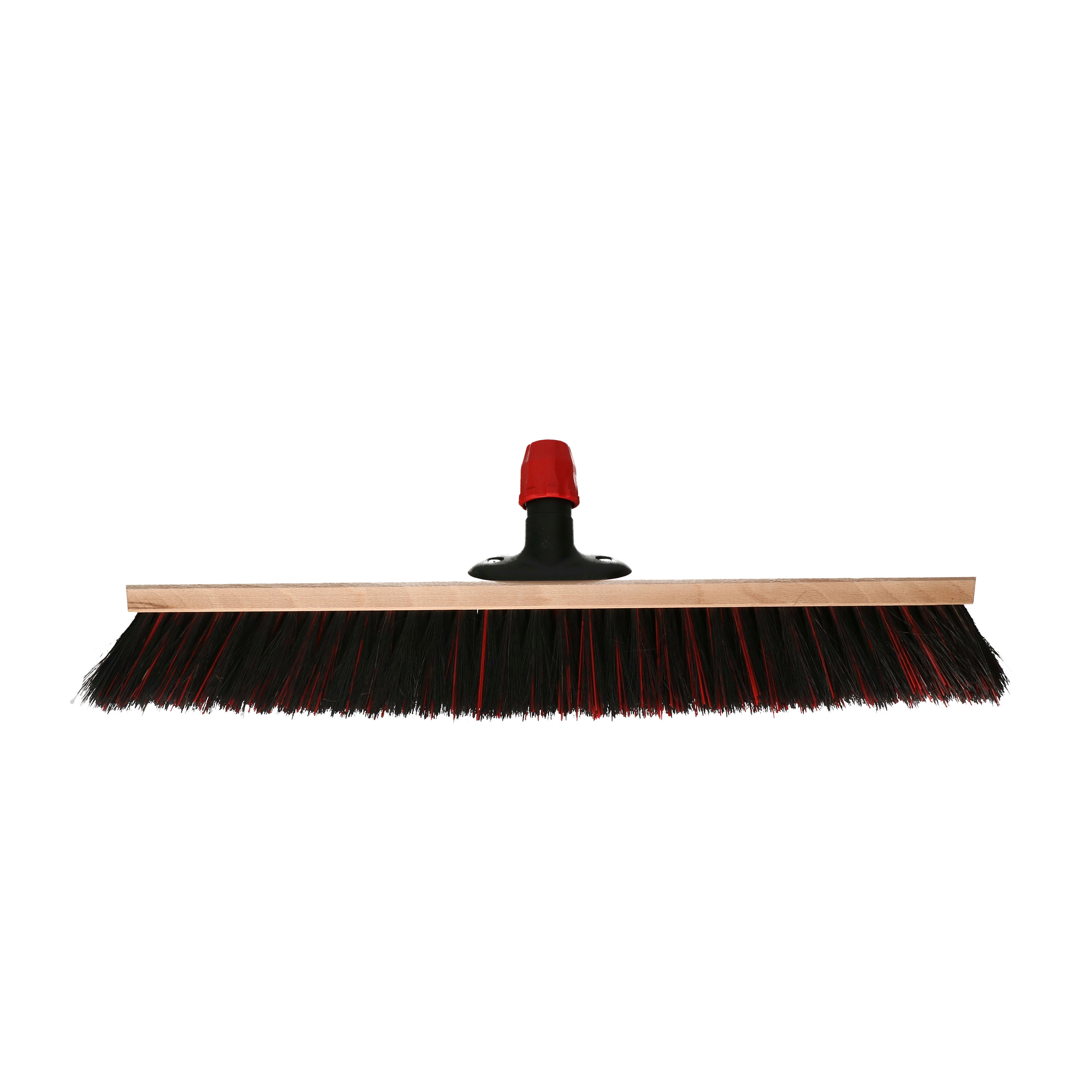 Bezemkop - Arenga/Elaston mix - zwart/rood - hard - hout - 60 cm - straatbezem/buitenbezem -
