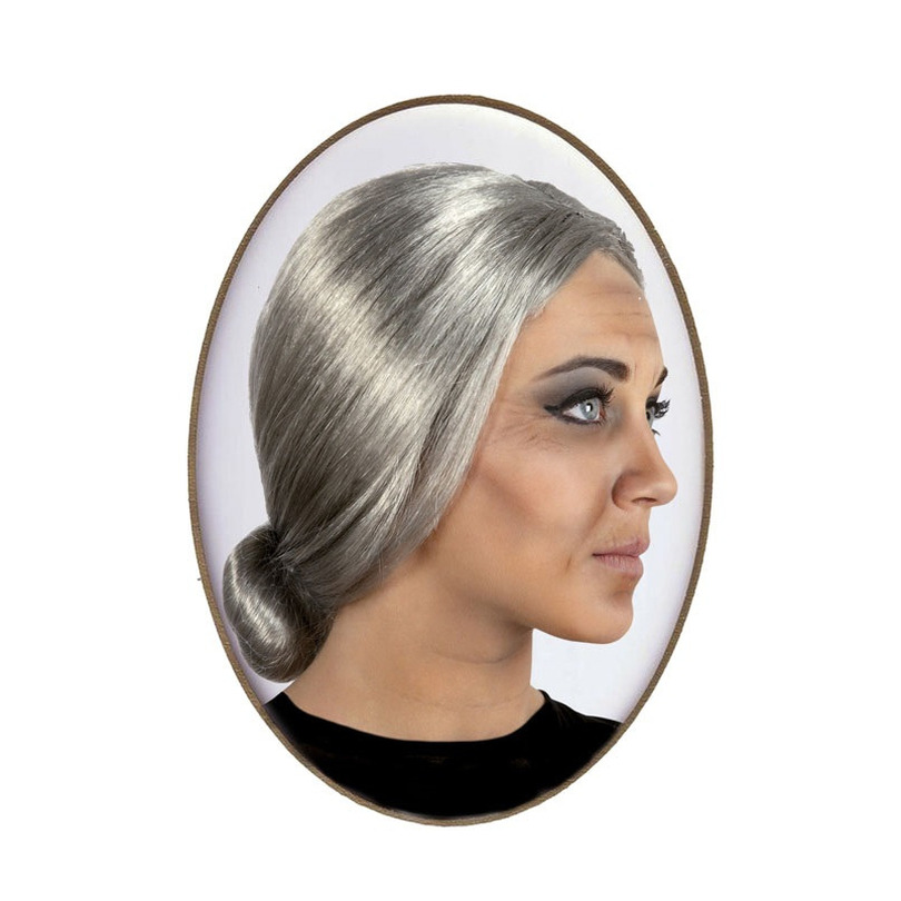 Verkleedpruik Dames - Oma/oude vrouw - Grijs - Met knotje - Sarah/bejaarde -