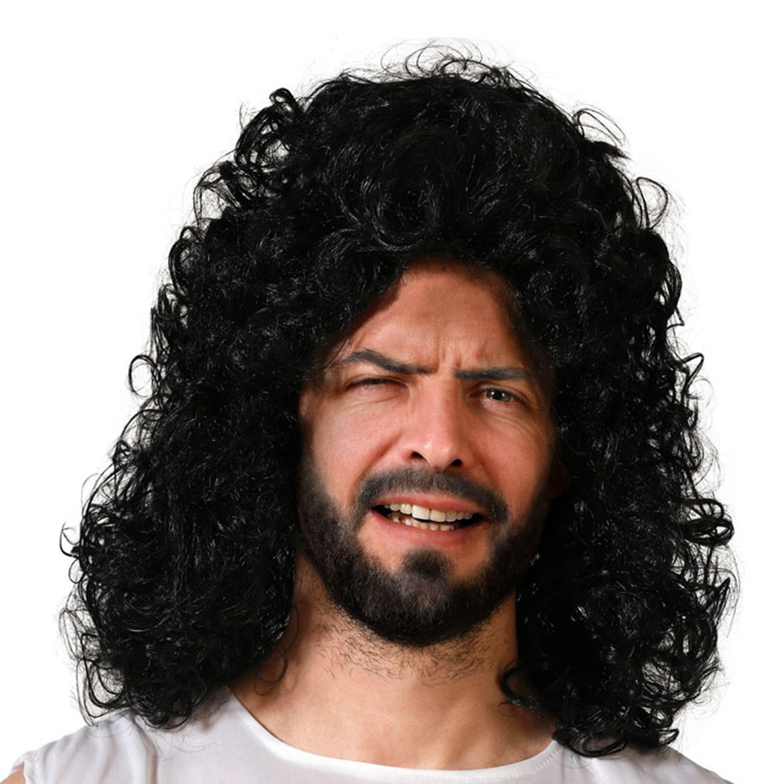 Verkleedpruik voor heren - zwart - Eighties/Rocker/Muzikant/Piraat - Carnaval - haar met krullen -