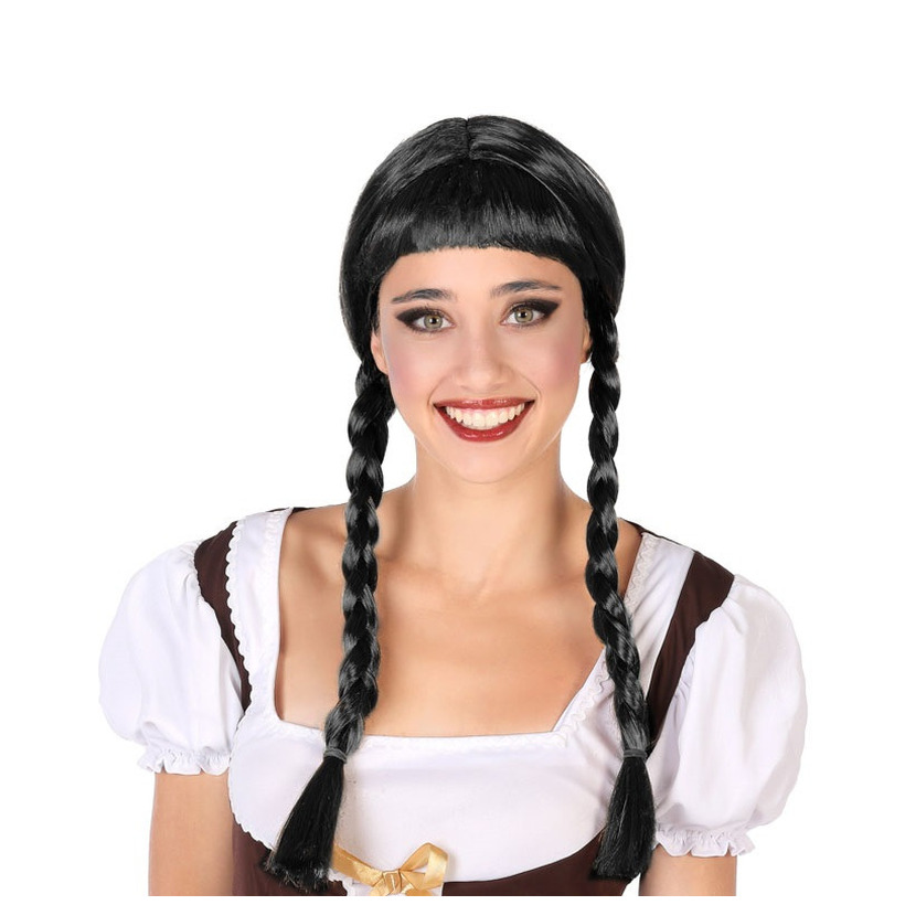 Verkleedpruik Dames Hannah - Zwart - Met lange vlechtjes - lang haar - Duits - Oktoberfest -
