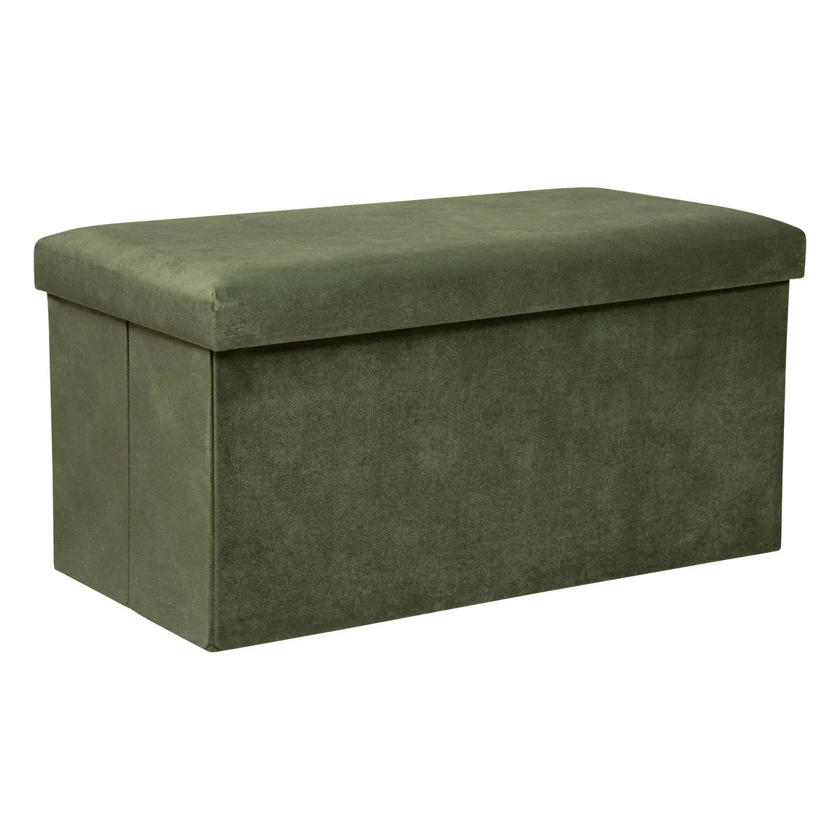 Poef/krukje/hocker Amber - Opvouwbare zit opslag box - fluweel Dennengroen - 76 x 38 x 38 cm -