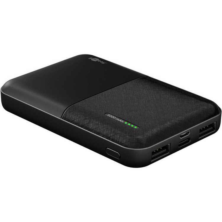 goobay Power Bank Compact 5,000 mAh powerbank 5 Ah, 2x USB-A, 1x USB-C