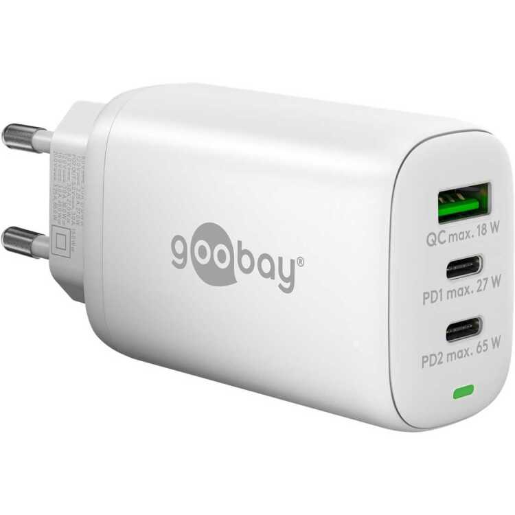 goobay USB-C PD GaN Multiport snellader (65 W) oplader 2x USB-C, 1x USB-A, Power Delivery, QuickCharge