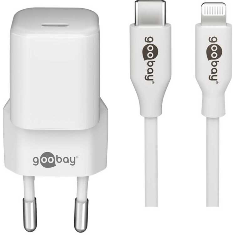 goobay Lightning/USB-C PD oplaad set Nano (20 W) oplader 1 meter