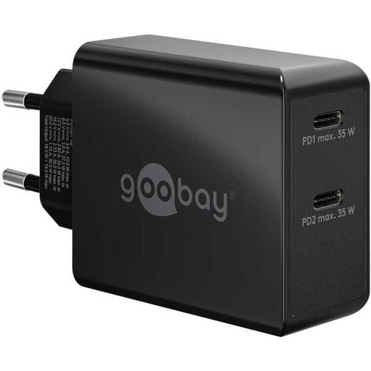goobay USB-C PD Dual snellader (36 W) oplader 2x USB-C, Power Delivery