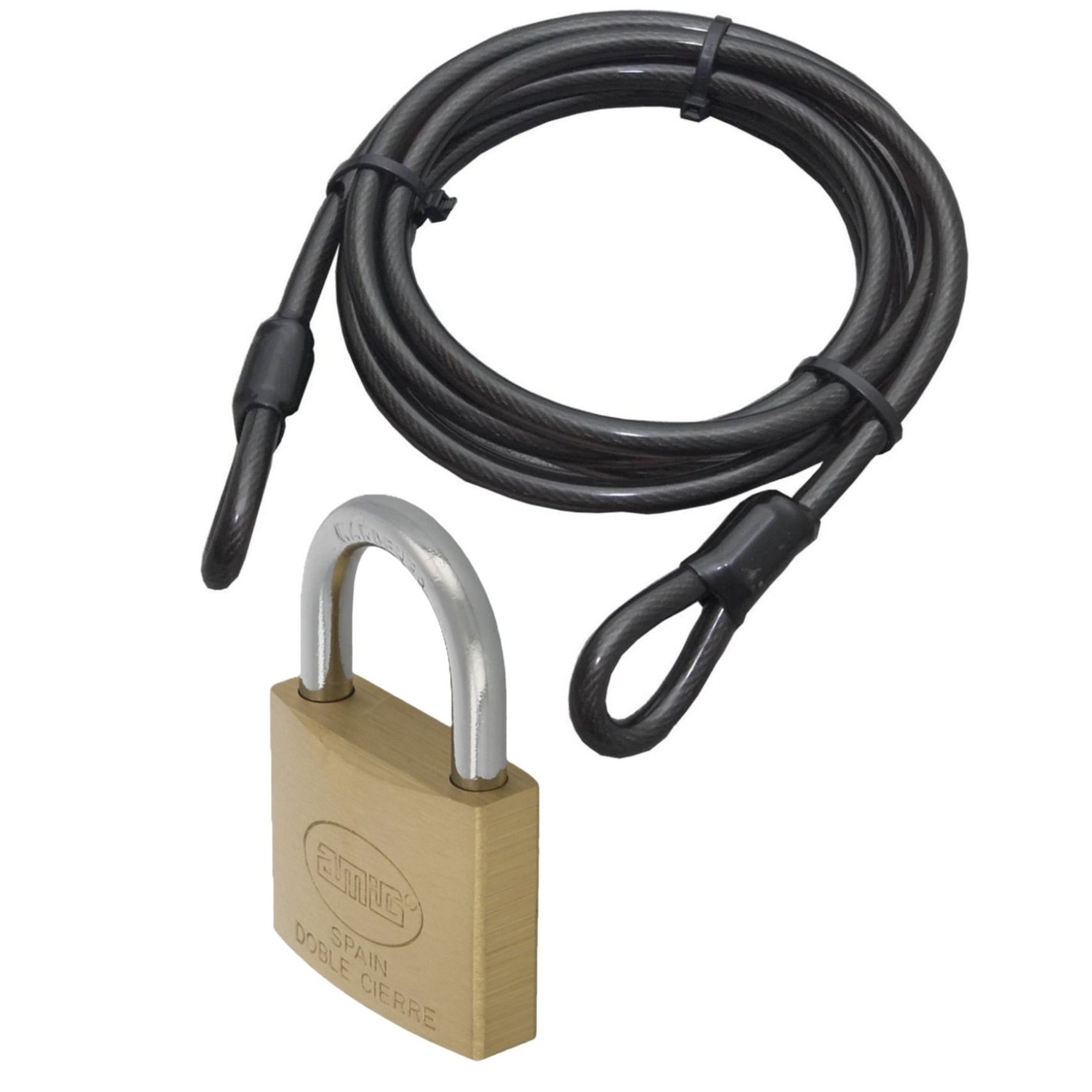 Staalkabel met 60 mm hangslot - 5m x 12mm kabel - geplastificeerd - kabelslot met sleutel -