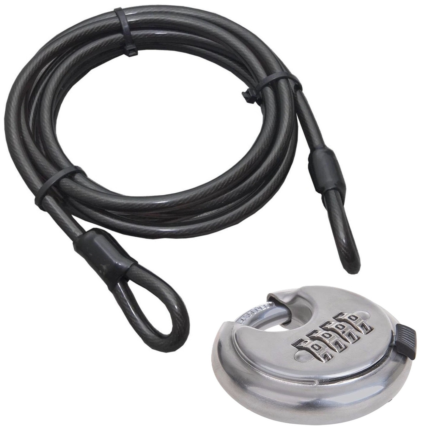 Staalkabel met 70mm discusslot - 5m x 12mm kabel - geplastificeerd - kabelslot met cijfer combinatie -