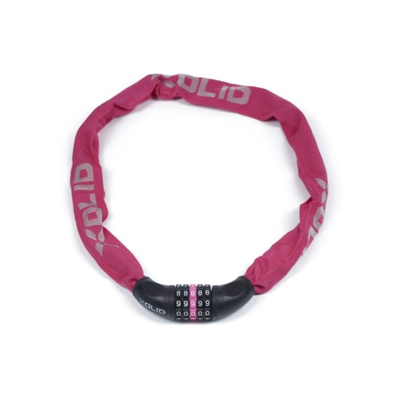 Xolid ketting fietsslot met cijferslot - 90 cm - fuchsia roze - kettingslot fiets - 5-cijfers -