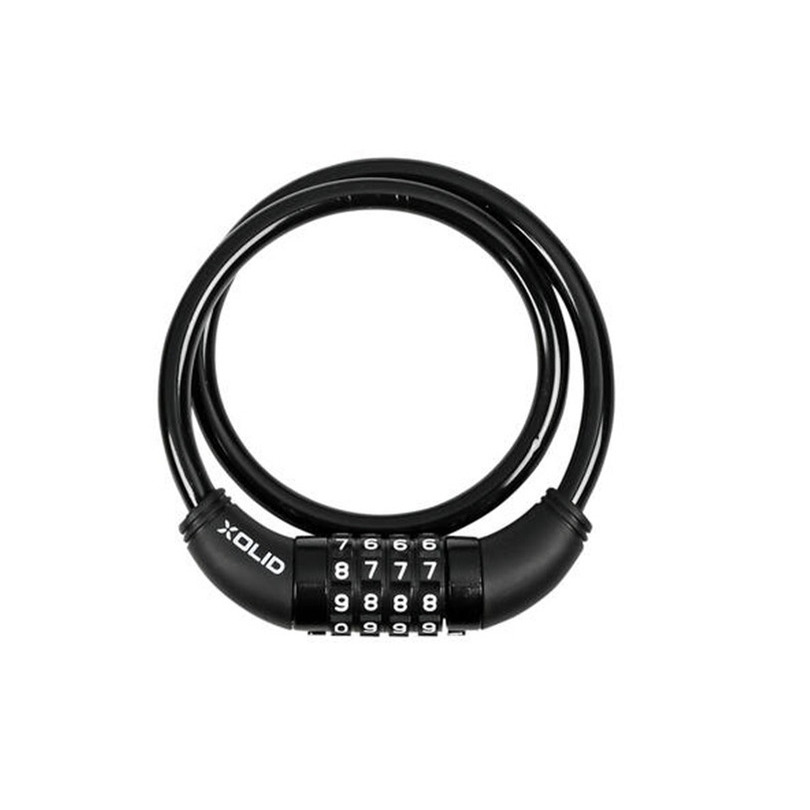 Xolid kabel fietsslot met cijferslot - 65 cm - zwart - kabelslot fiets - 4-cijfers combinatieslot -