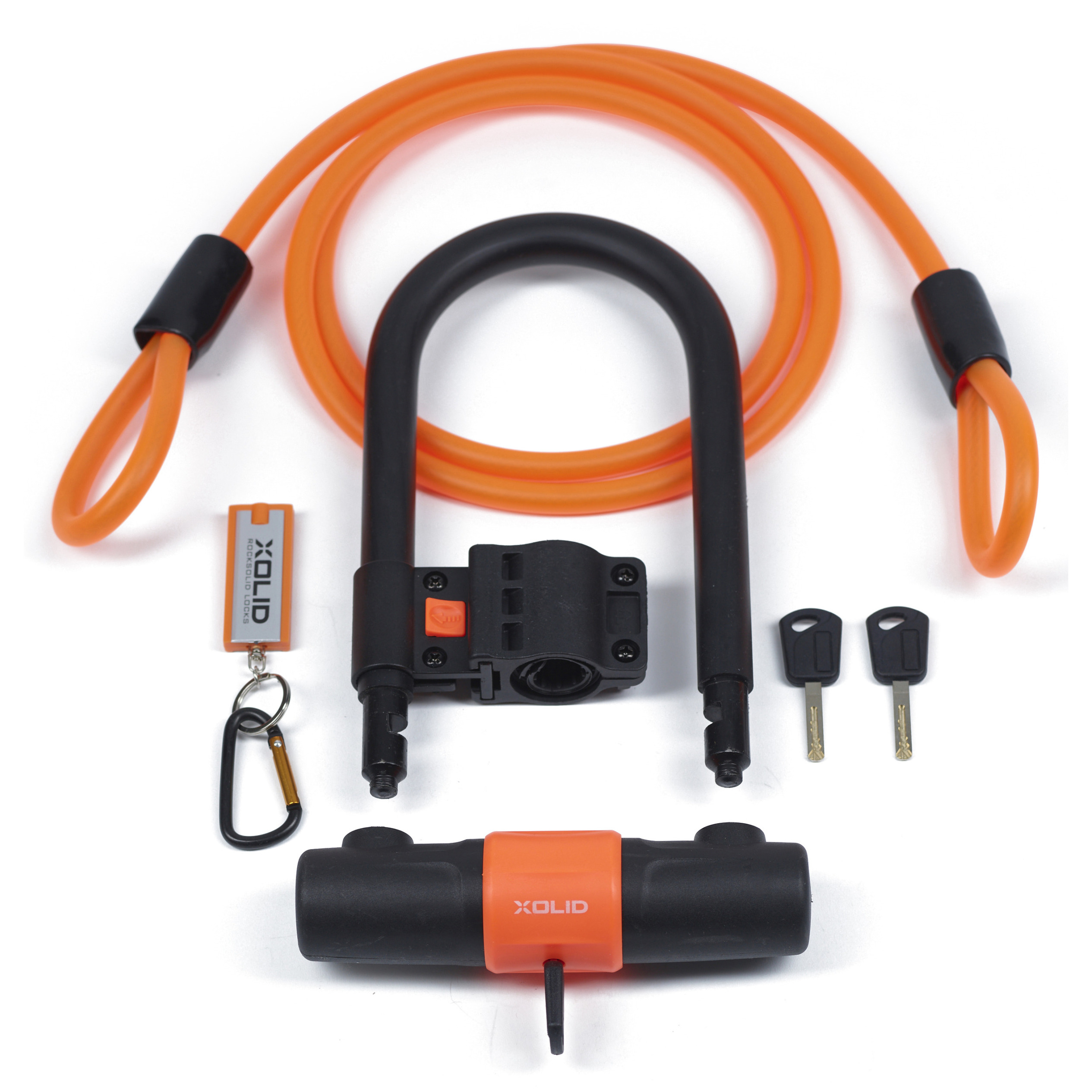 Xolid fiets- of scooterslot - 18 x 24 cm - oranje - beugelslot - extra kabel - bromfiets slot -