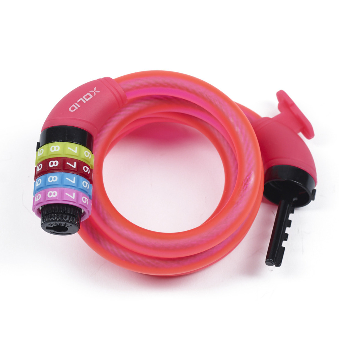 Xolid kabel fietsslot met cijferslot - 120 cm - roze - kabelslot fiets/scooter - scooterslot -