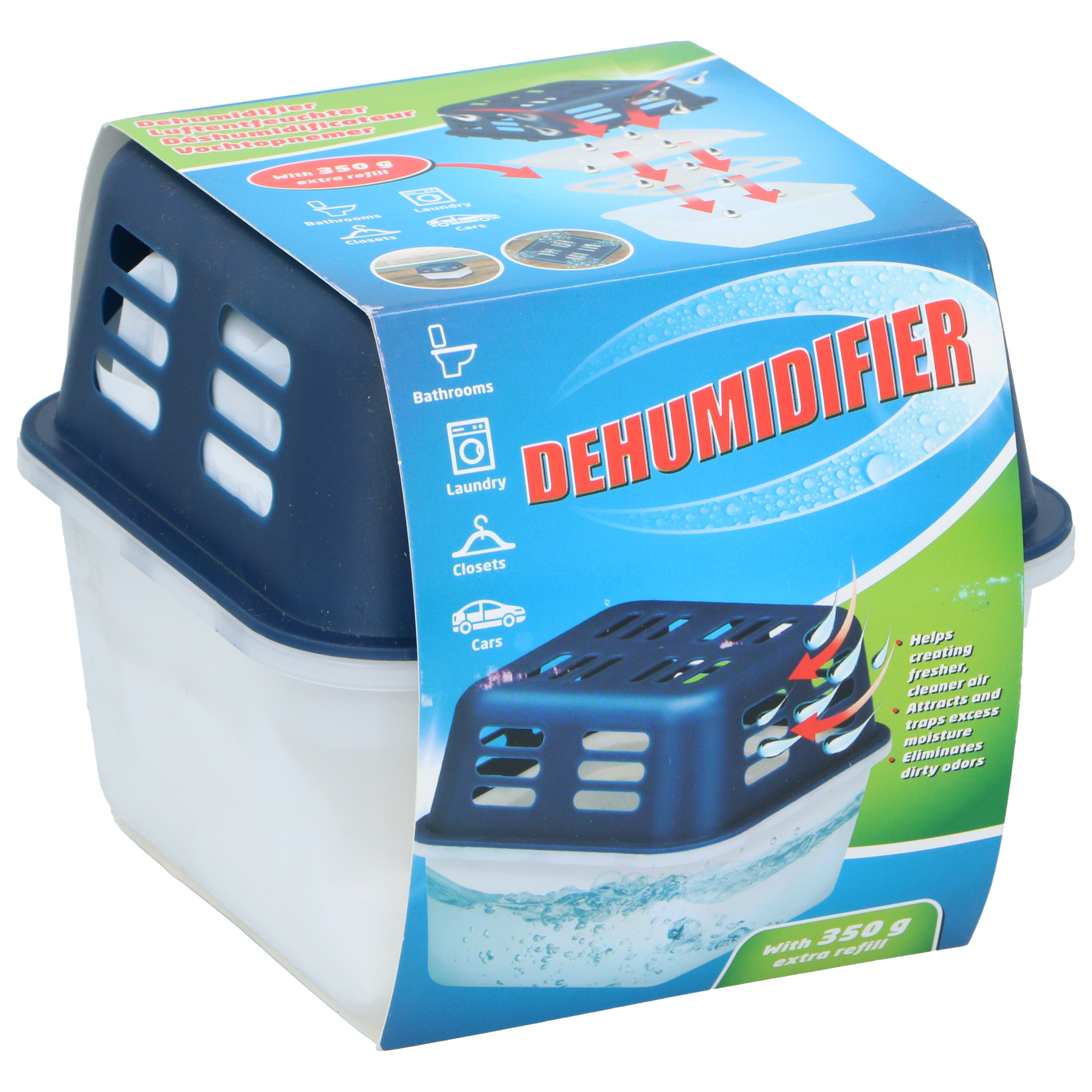 Vochtvanger 350ml - met 2x 350g Korrels - Tegen condens en geuren - voor kelder/garage/camper -