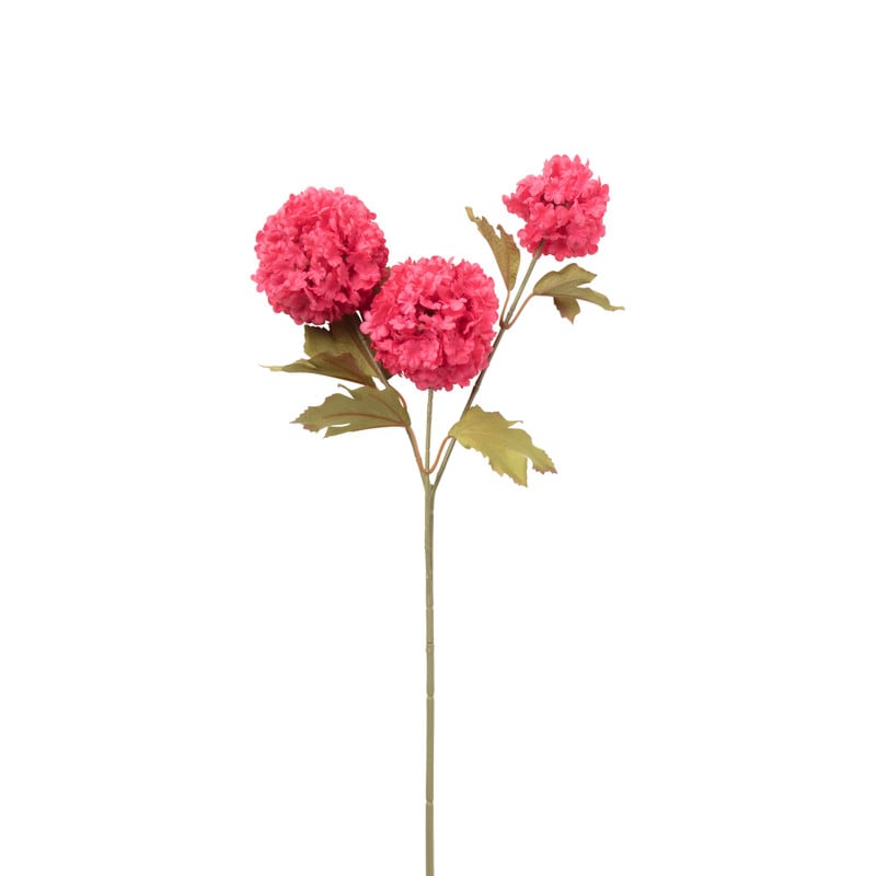 Kunstbloem met 3 hortensia's - fuchsia - 69 cm