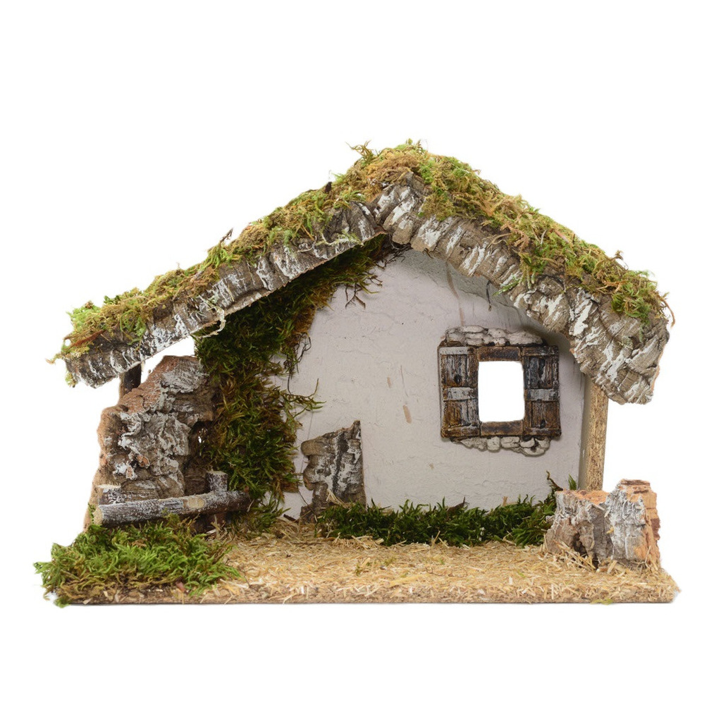 Lege kerststal - zonder figuren - L32 x B18 x H24 cm - hout/mos -