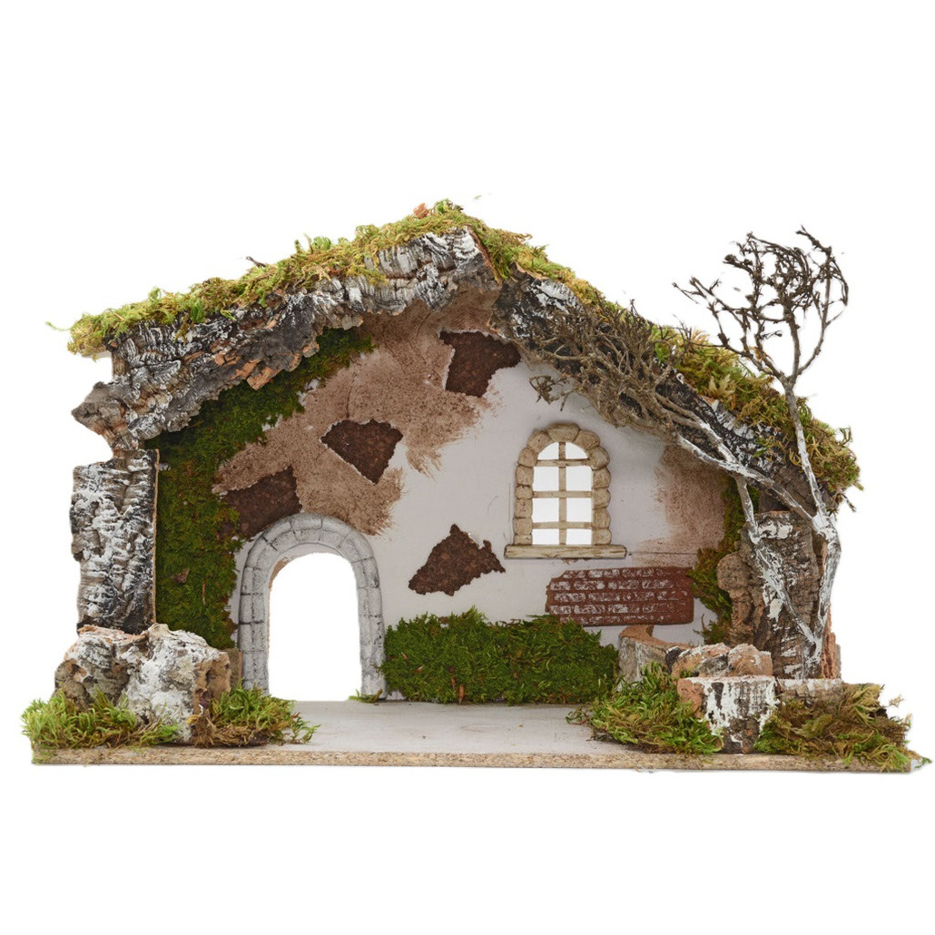 Lege kerststal - zonder figuren - L50 x B21 x H32 cm - hout/mos -