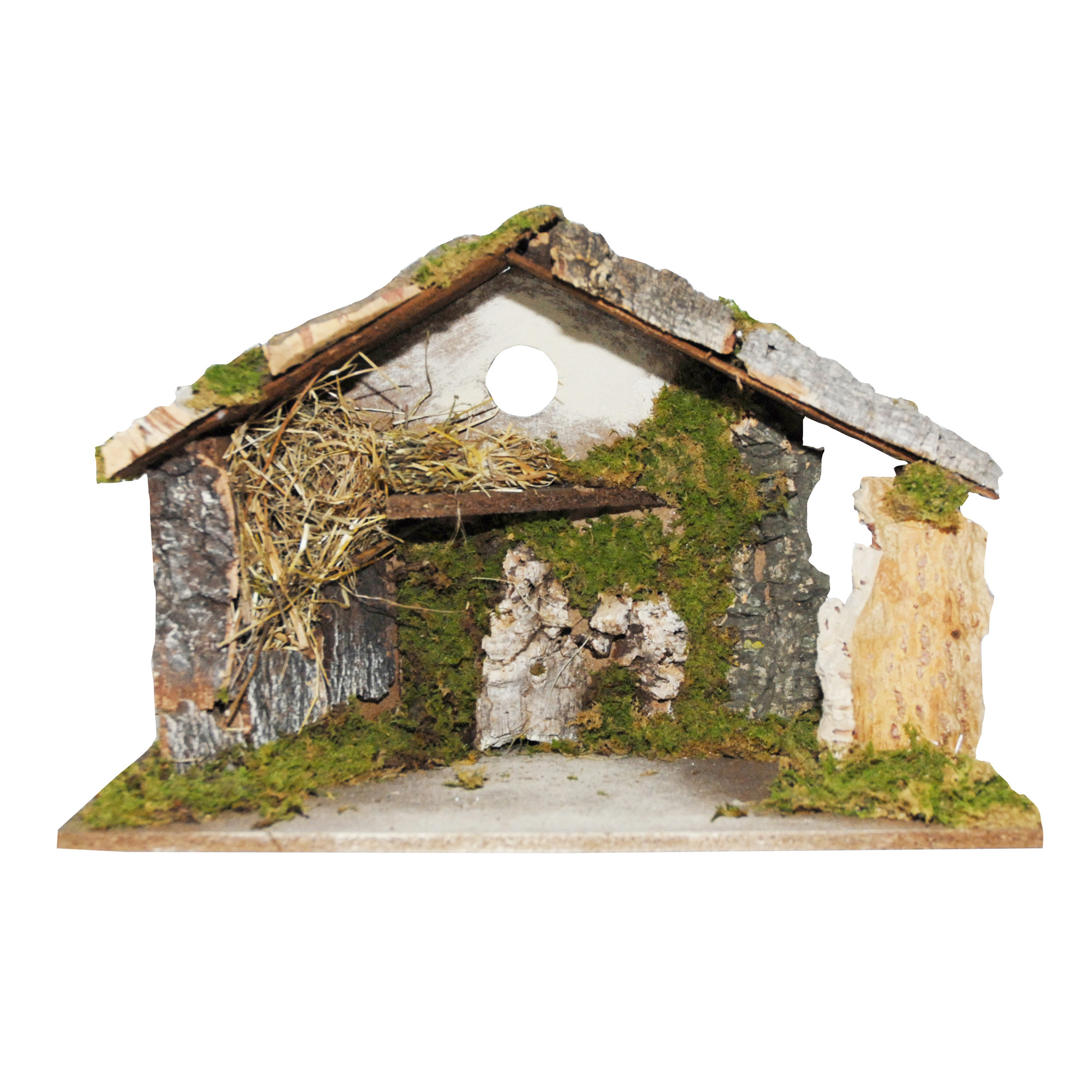 Lege kerststal - zonder figuren - L43 x B20 x H29 cm - hout/mos -