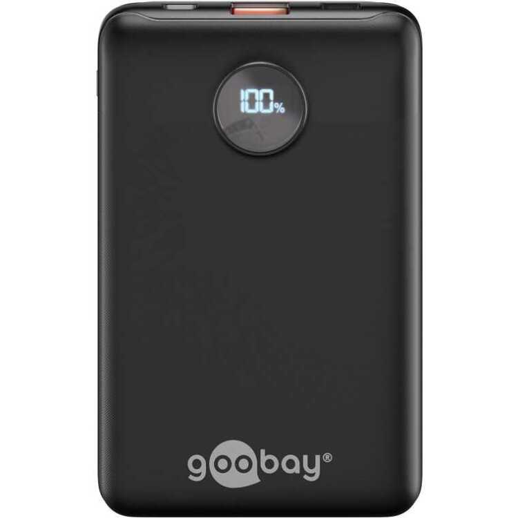 goobay Powerbank Compact 10.000 mAh powerbank 10 Ah, 1x USB-A, 1x USB-C, Power Delivery, Quick Charge