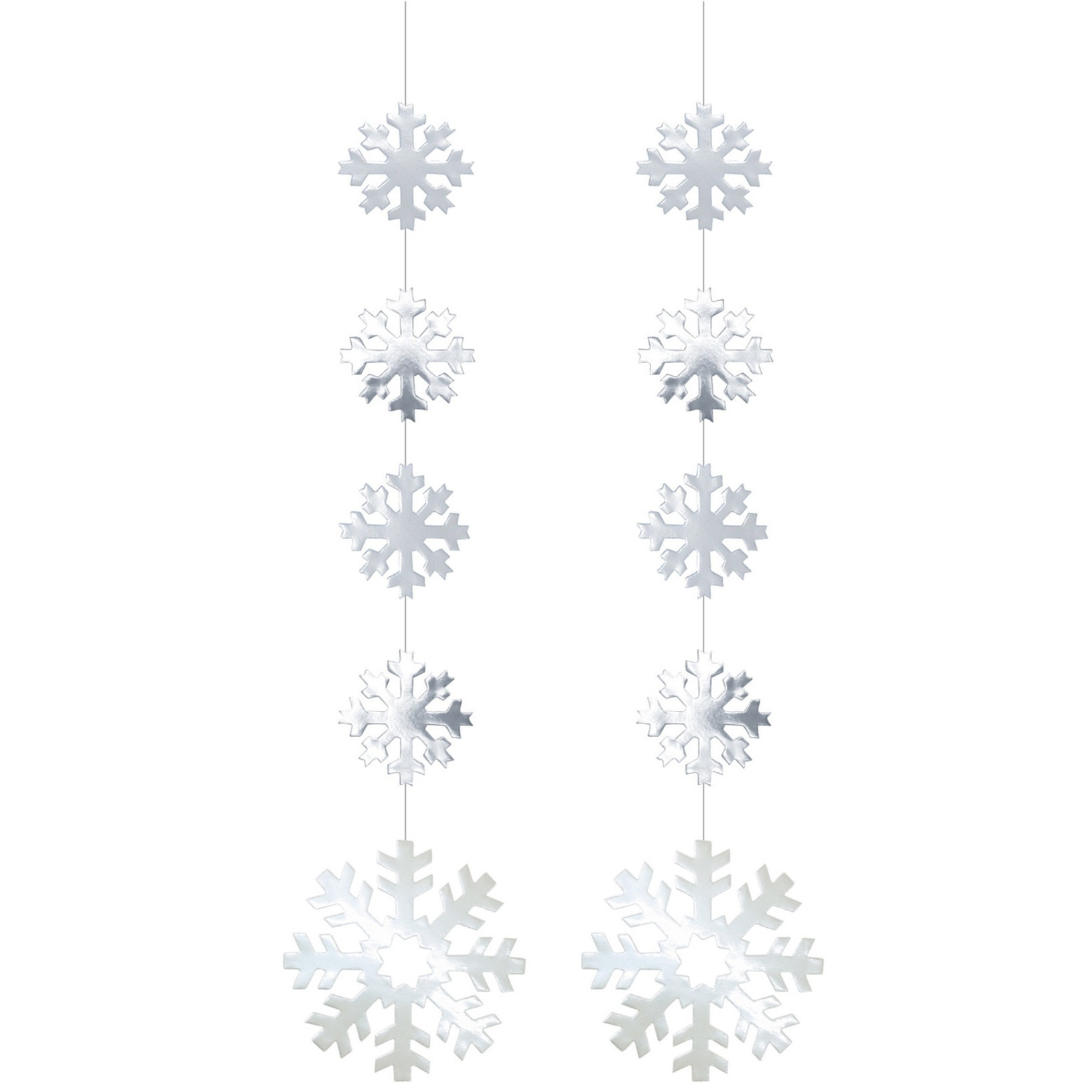 Sneeuwvlokken hangdecoraties - 2x st - zilver - 140 cm - karton - brandvertragend - kerstversiering -