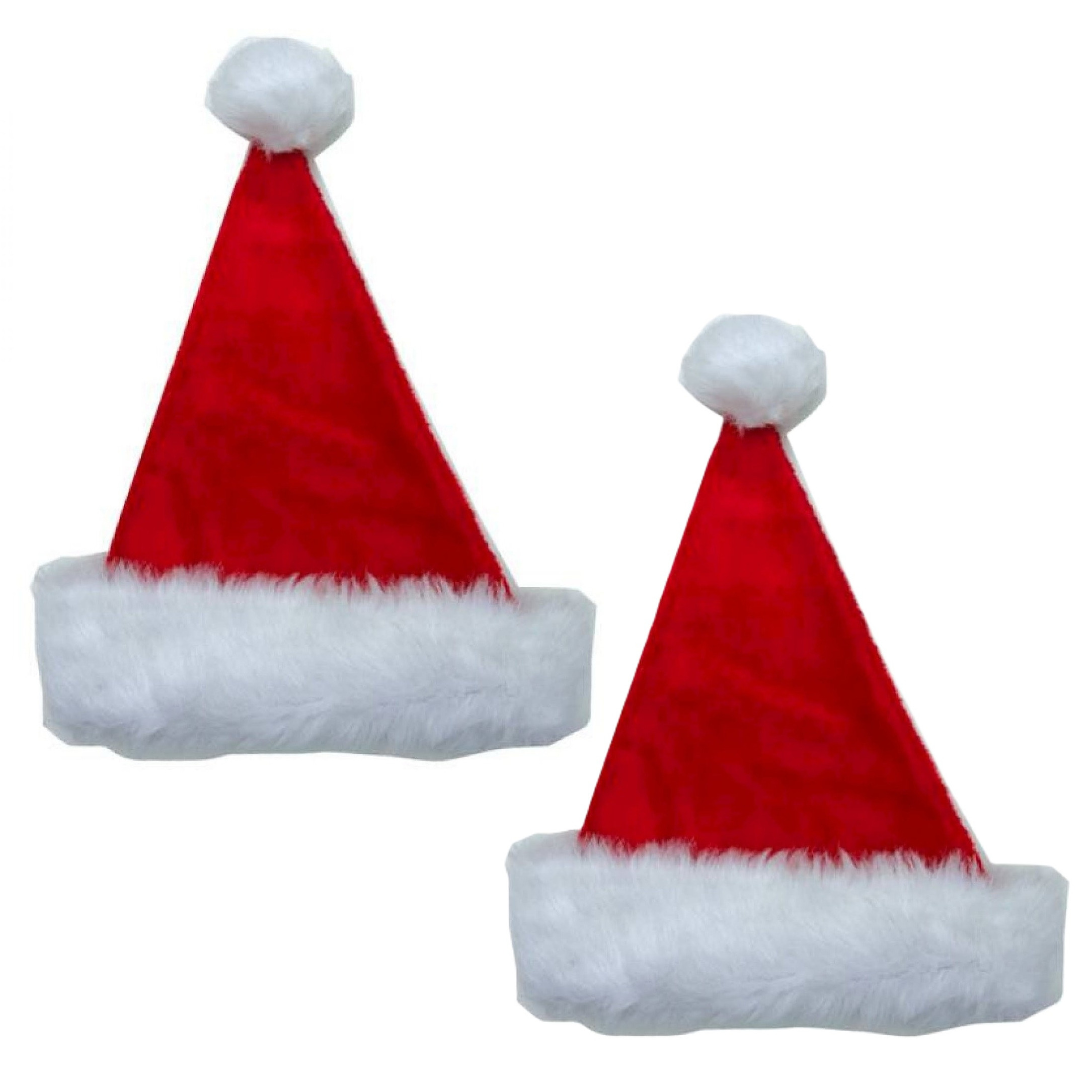 Kerstmutsen - 2x - rood - met nepbont - pluche - polyester - volwassenen -