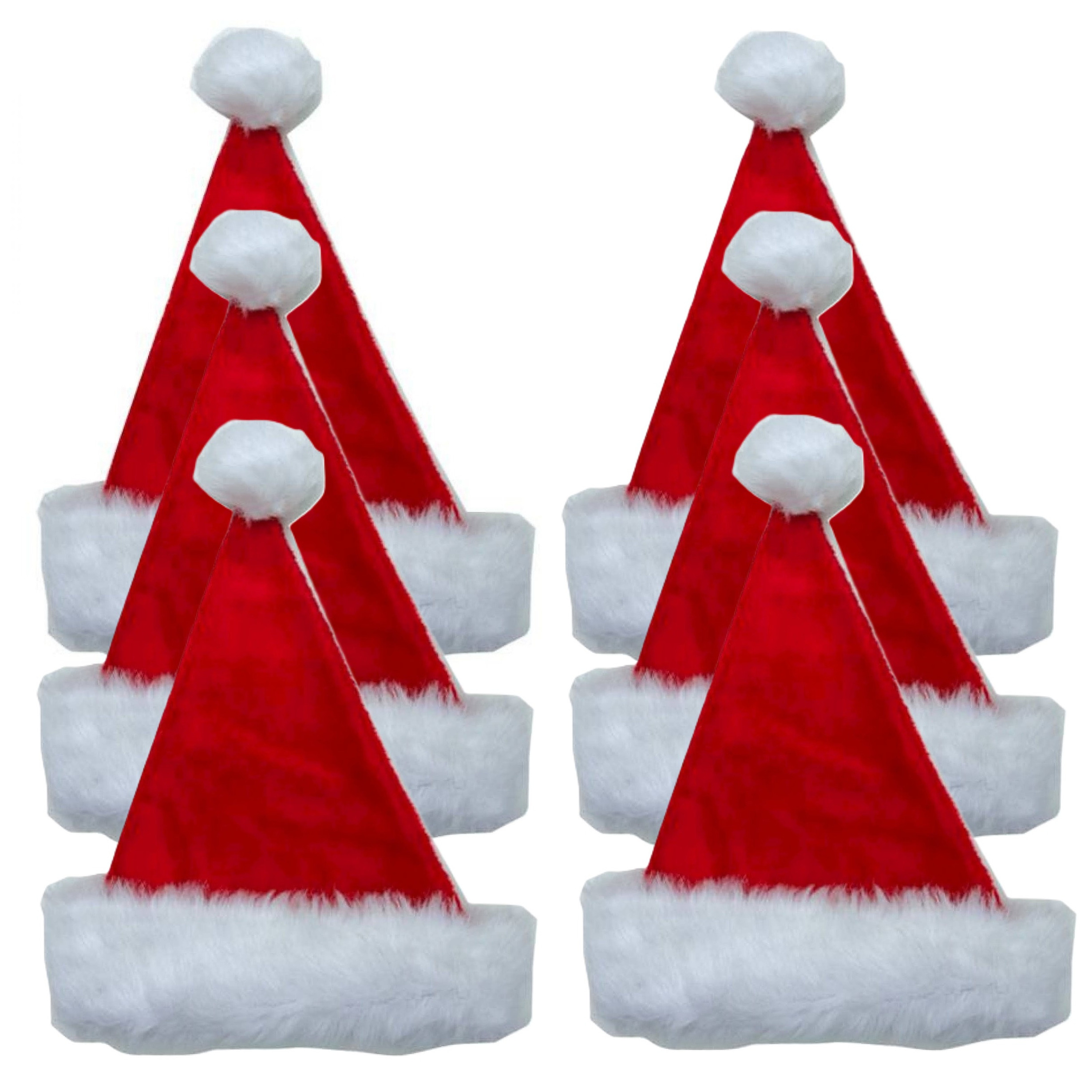 Kerstmutsen - 6x - rood - met nepbont - pluche - polyester - volwassenen -