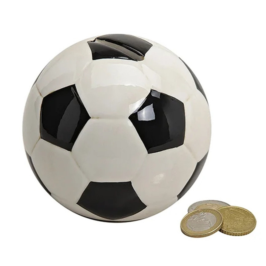 Spaarpot voor kind/volwassenen - Voetballen thema - keramiek - zwart/wit - Dia 10 cm -