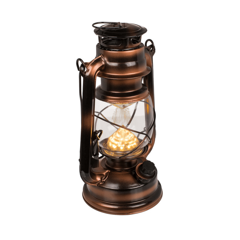 Stormlantaarn LED - metaal - brons/bruin - 15 x 25 cm - tuinverlichting/sfeerverlichting - op batter -