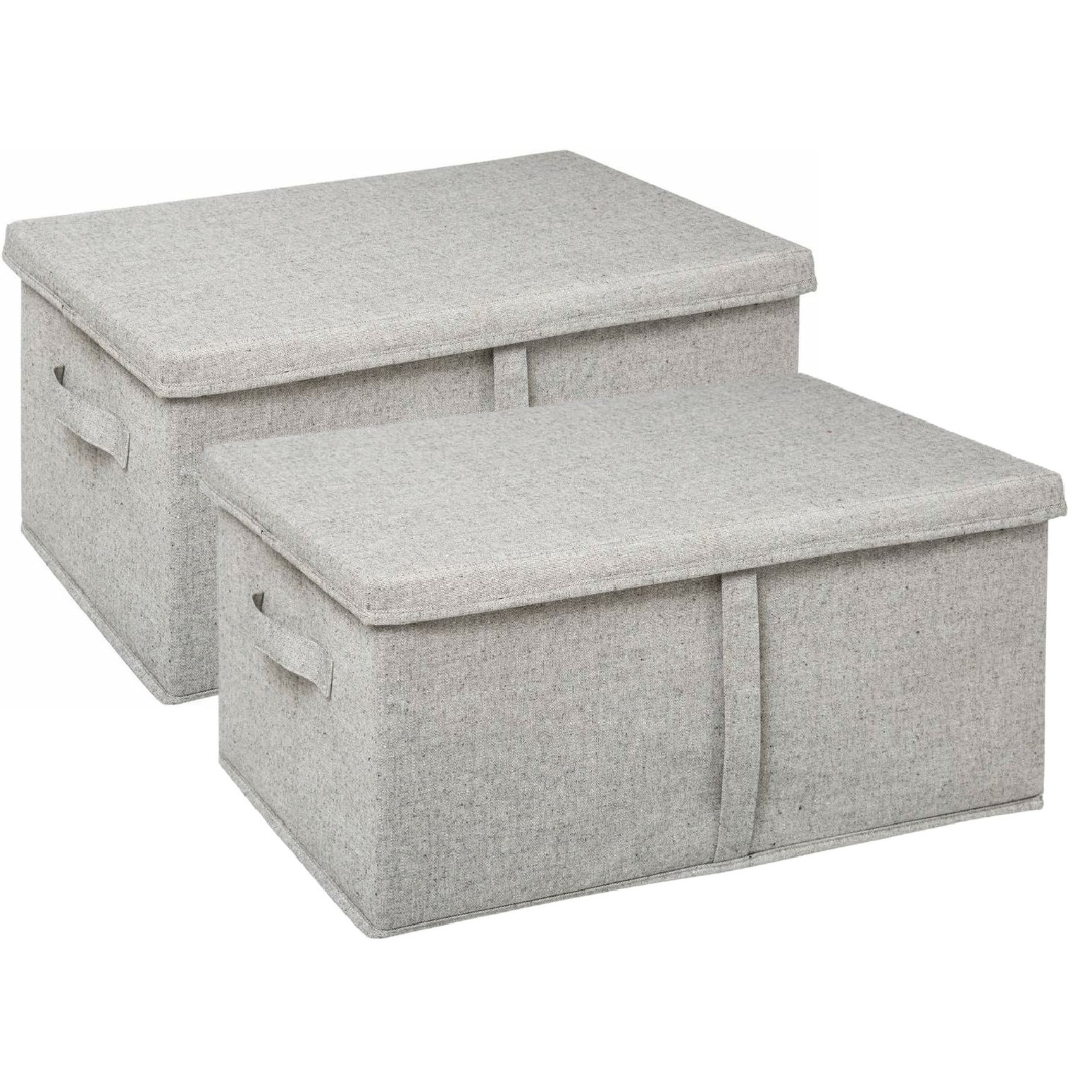 5Five Opbergdoos/box met deksel - 2x - lichtgrijs - L50 x B31 x H25 cm - Stevig karton/polyester -
