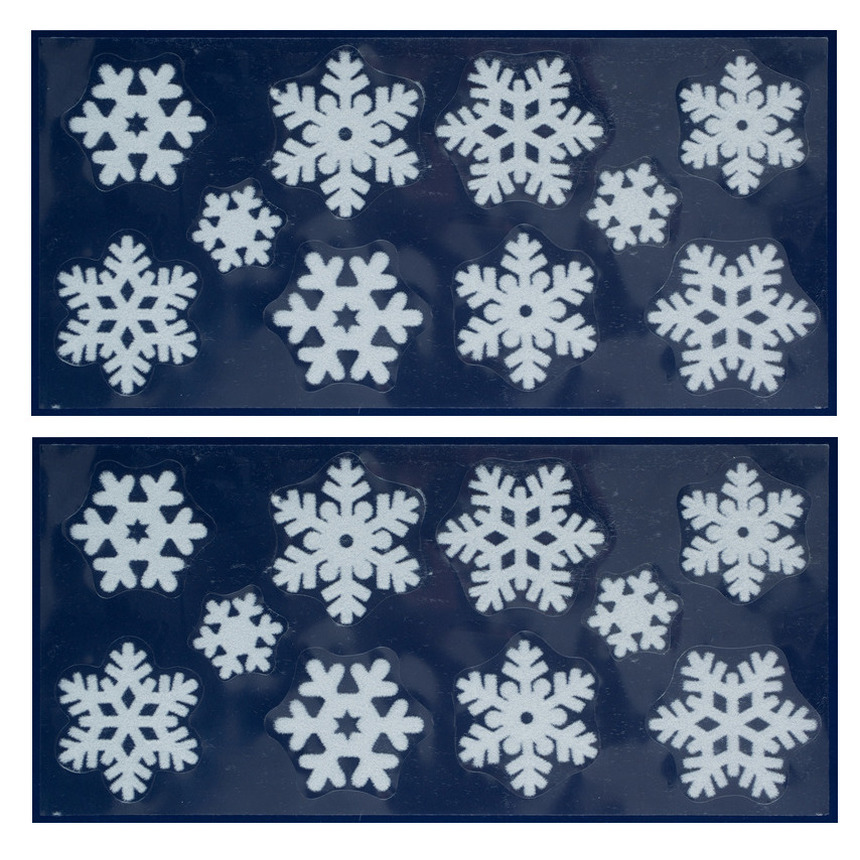 Kerst raamstickers - 2x vel - sneeuwvlokken - wit - 23 x 49 cm - raamversiering -