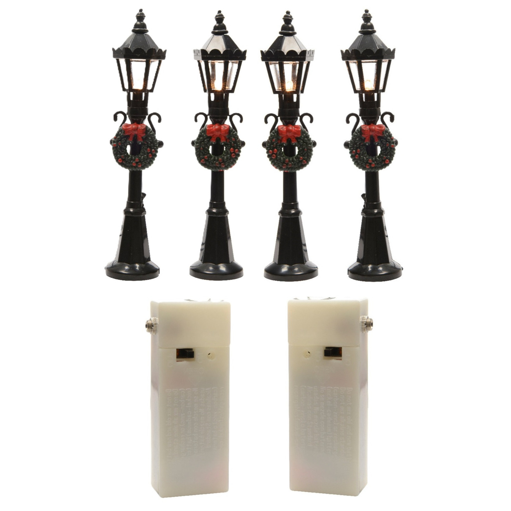 Lumineo kerstdorp lantaarns/lantaarnpalen - 4x st - 12 cm - kerstdorp accessoires -