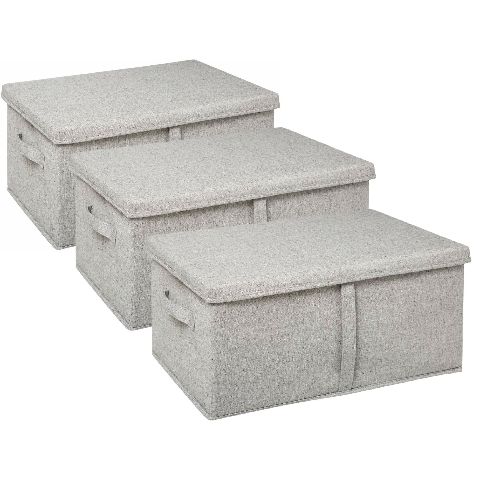 5Five Opbergdoos/box met deksel - 3x - lichtgrijs - L50 x B31 x H25 cm - Stevig karton/polyester -