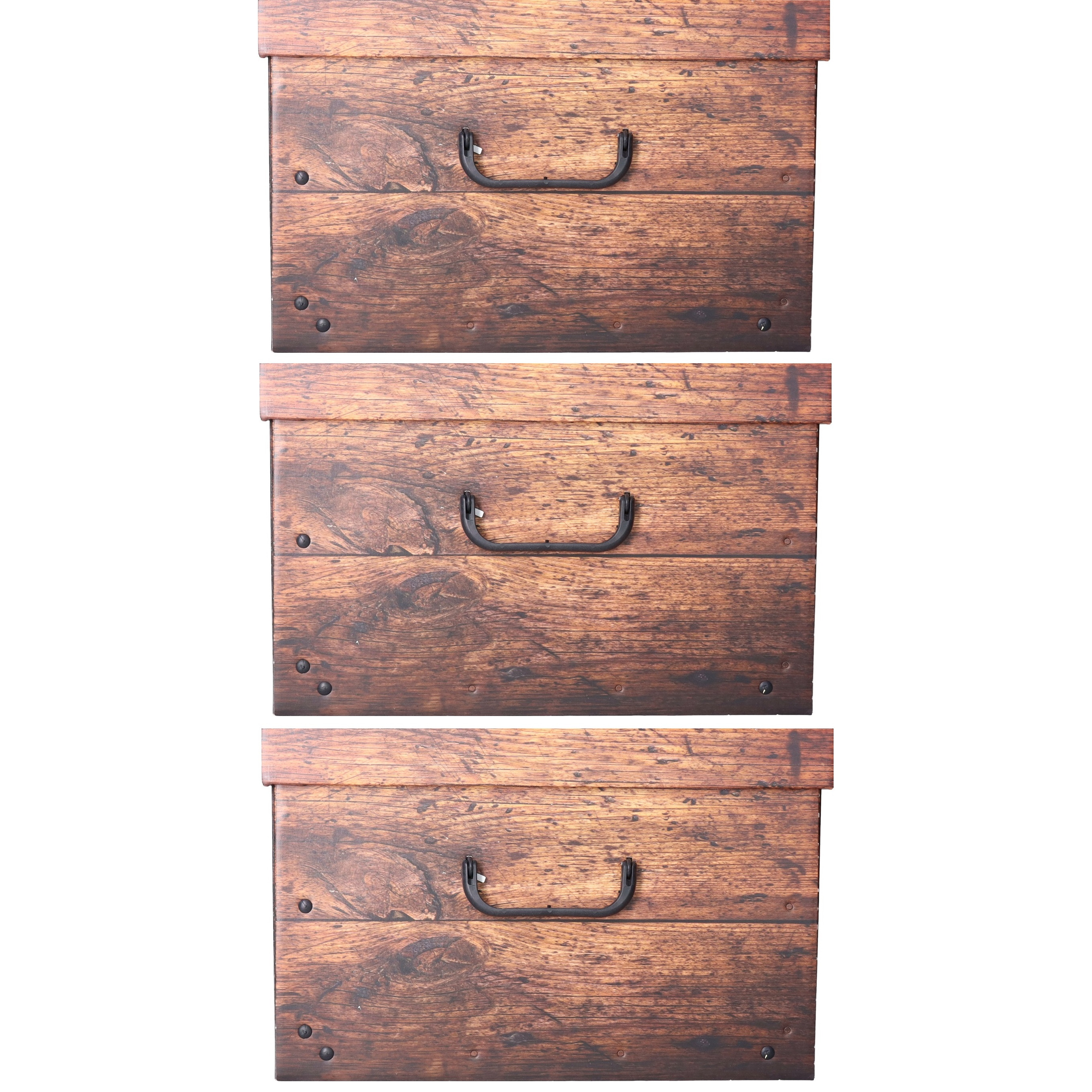 Opbergmand/kist/doos - 3x - bruin - karton - 30 liter - 51 x 37 x 24 cm - opvouwbaar -
