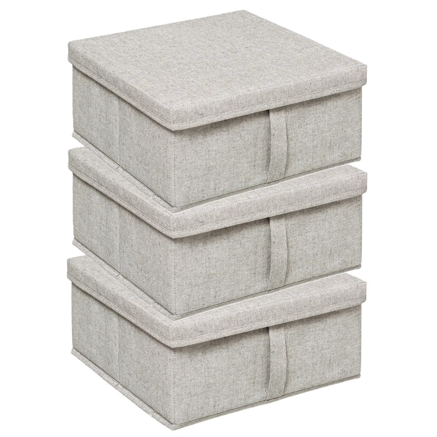 5Five Opbergdoos/box met deksel - 3x - lichtgrijs - L31 x B31 x H15 cm - Stevig karton/polyester -