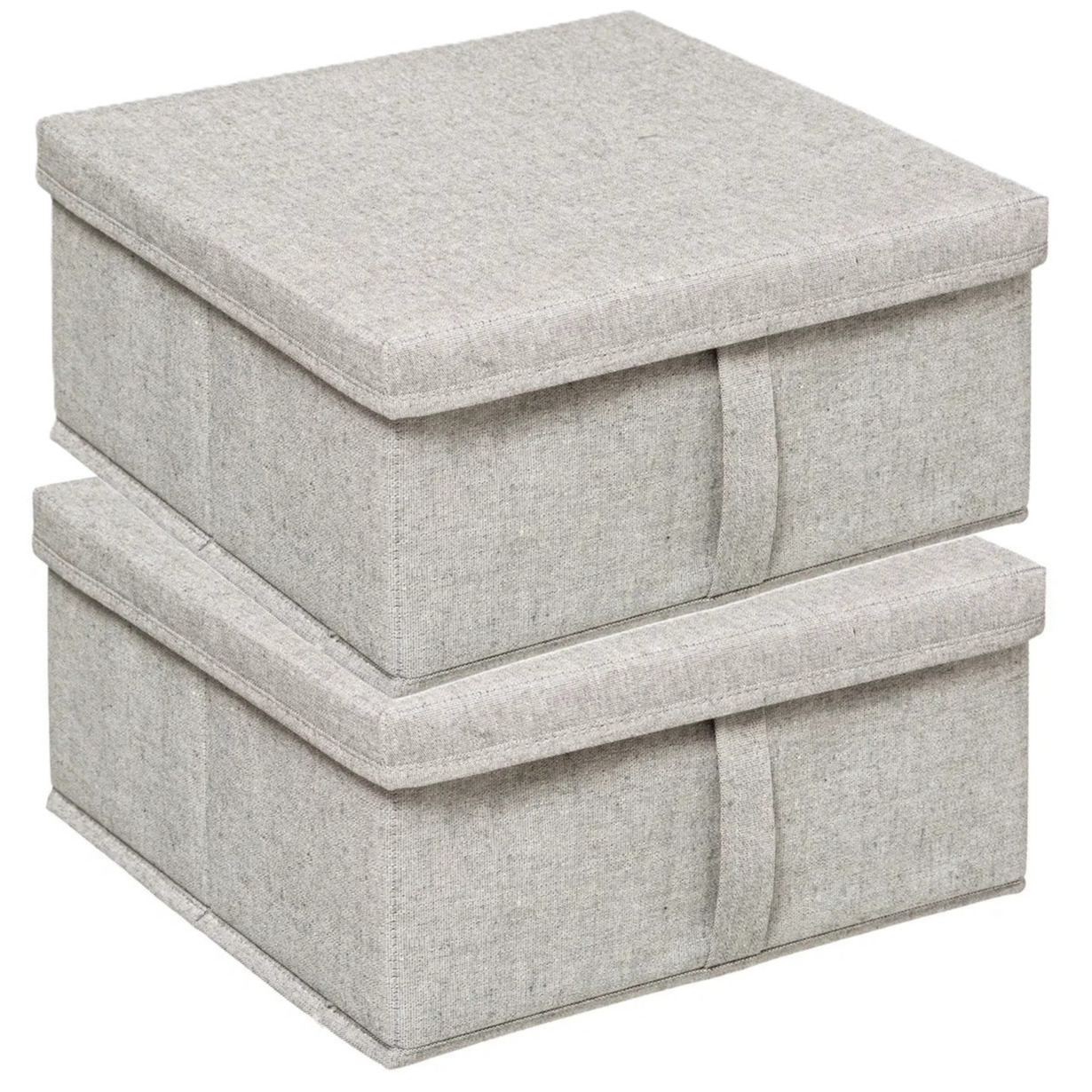 5Five Opbergdoos/box met deksel - 2x - lichtgrijs - L31 x B31 x H15 cm - Stevig karton/polyester -