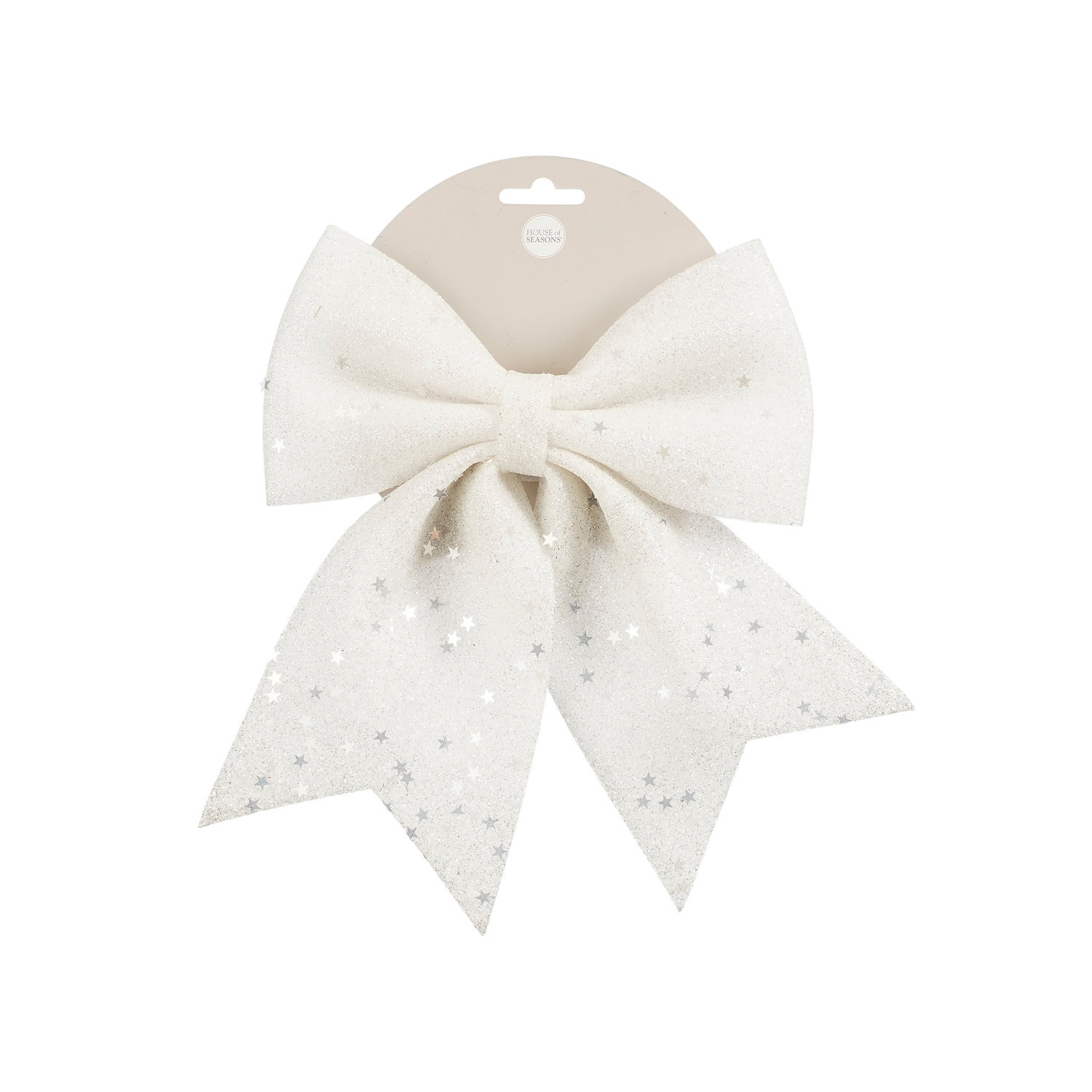 Decoratie strik ornament - wit - 20 x 24 cm - polyester - feeststrik -