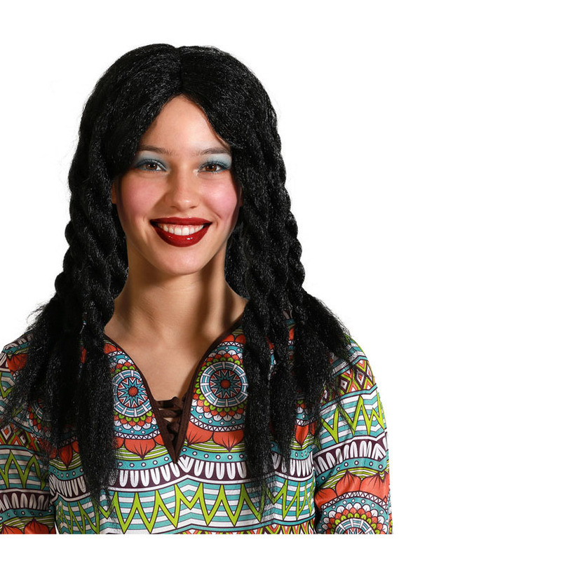 Verkleedpruik voor dames - zwart - Hippie/Rasta - Carnaval - lang haar - met dreadlocks -