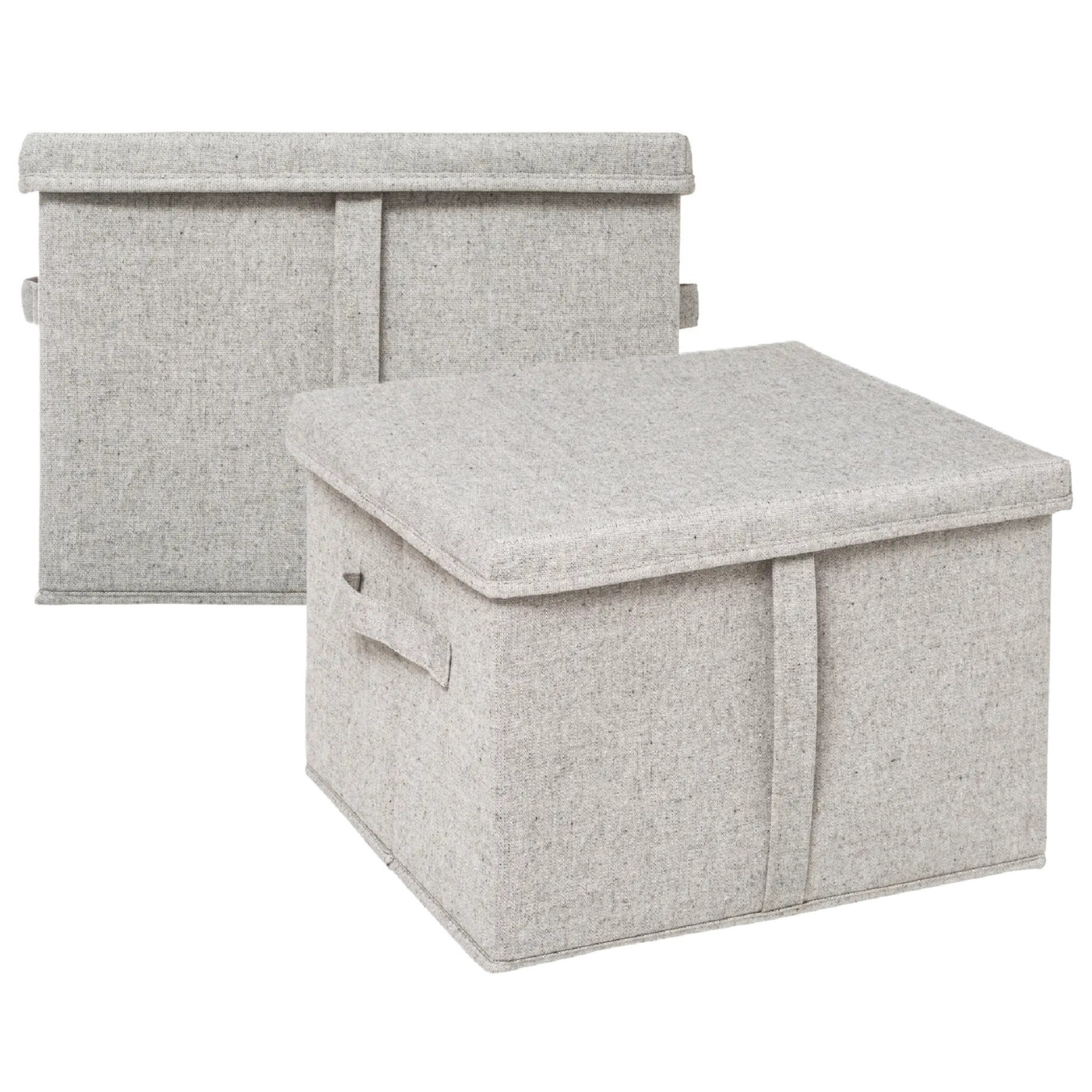 5Five Opbergdoos/box met deksel - 2x - lichtgrijs - L35 x B31 x H25 cm - Stevig karton/polyester -