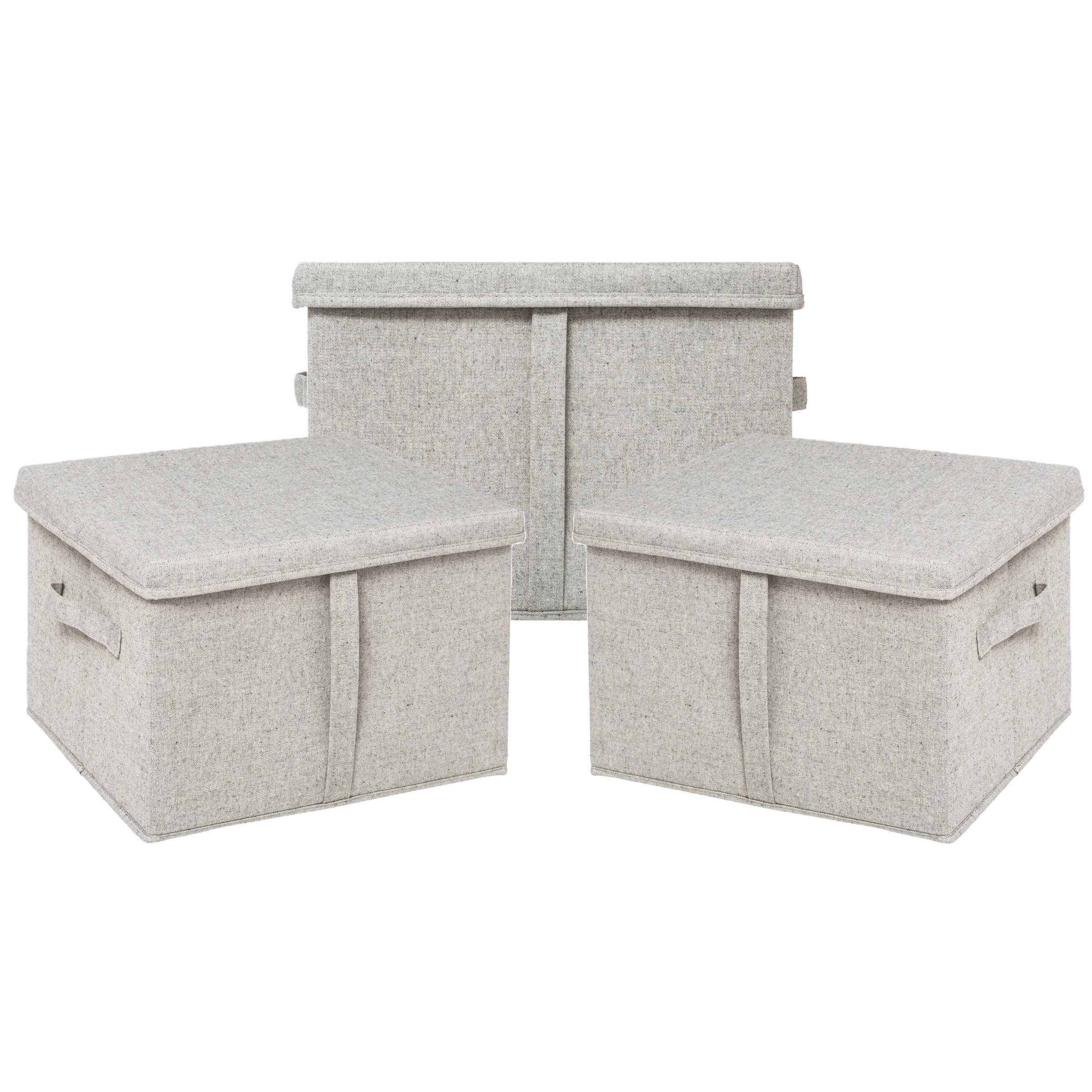 5Five Opbergdoos/box met deksel - 3x - lichtgrijs - L35 x B31 x H25 cm - Stevig karton/polyester -