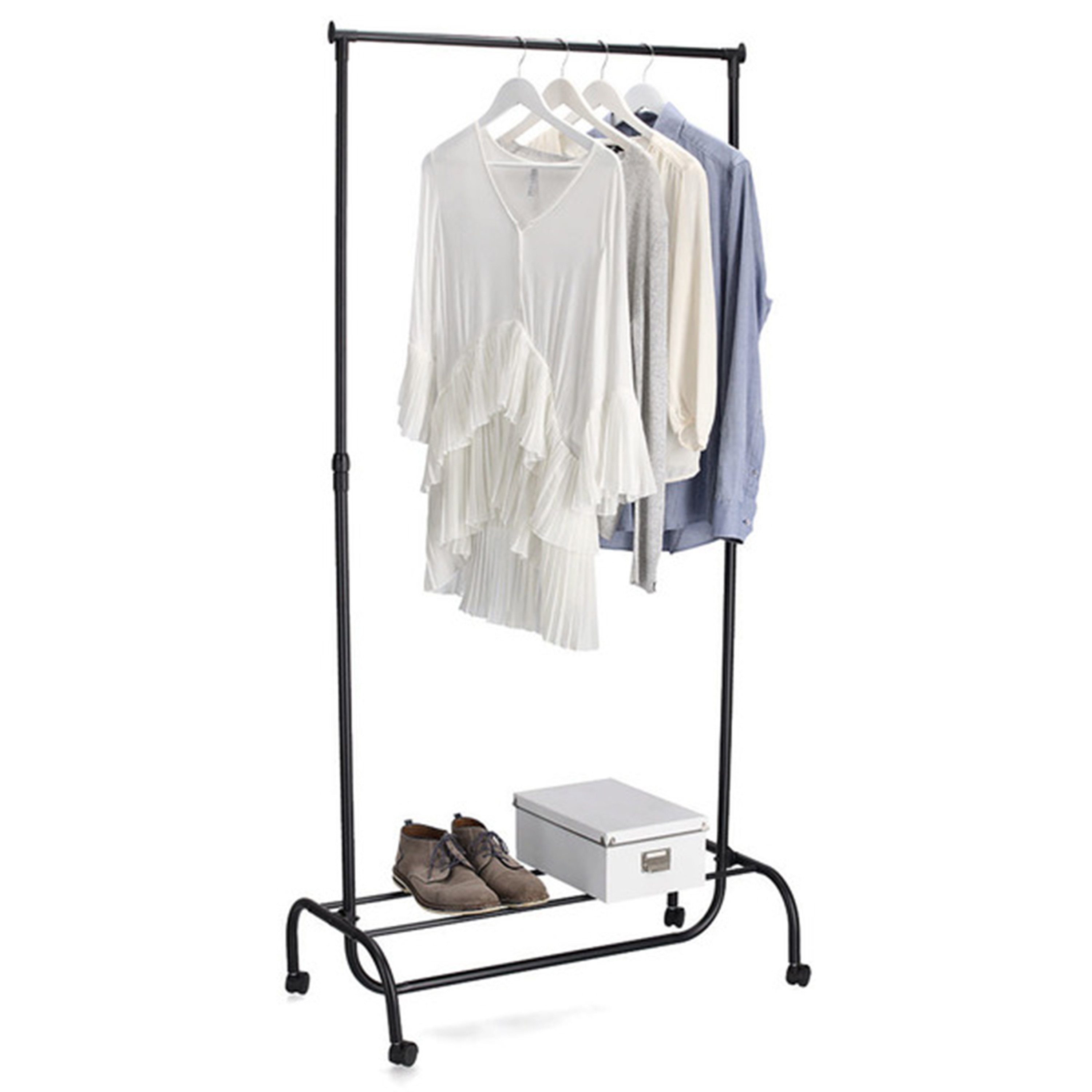 Mobiel kledingrek - metaal - zwart - met wieltjes - 86 x 43 x 108-175 cm - hang en leg optie -