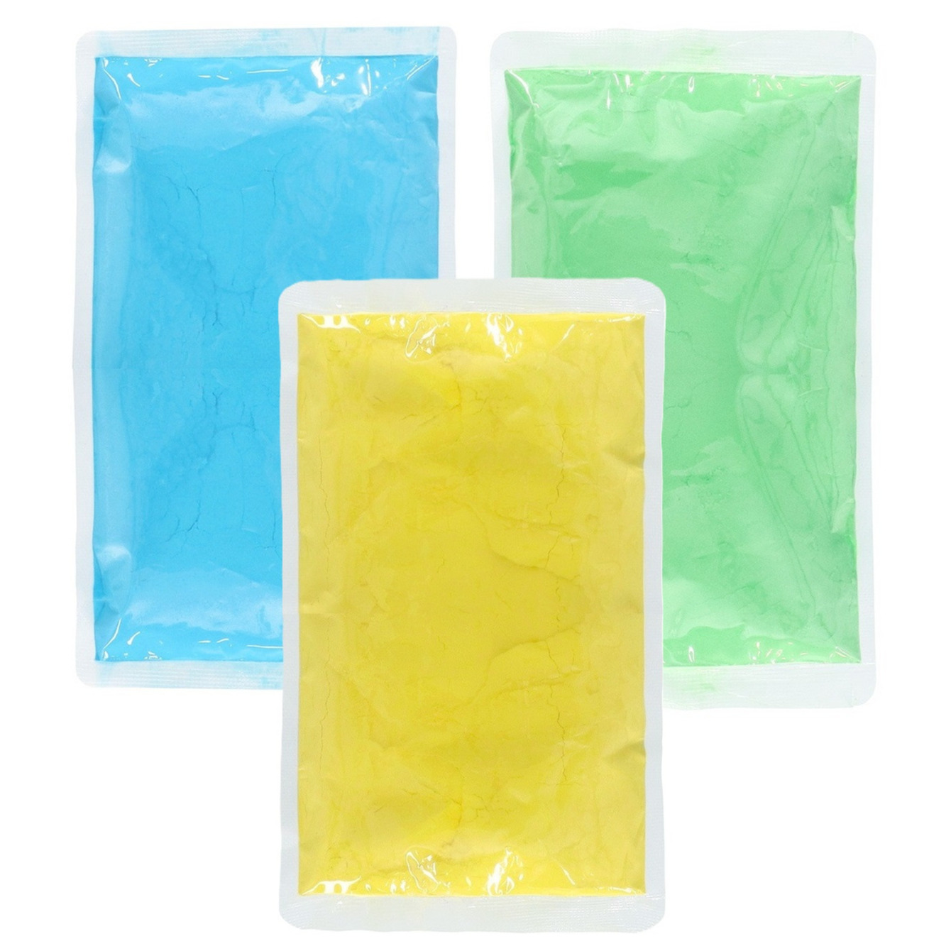 Holi kleurpoeder - 3x kleuren zakjes - 70 gr per zakje - festival/party - heilig kleuren poeder -