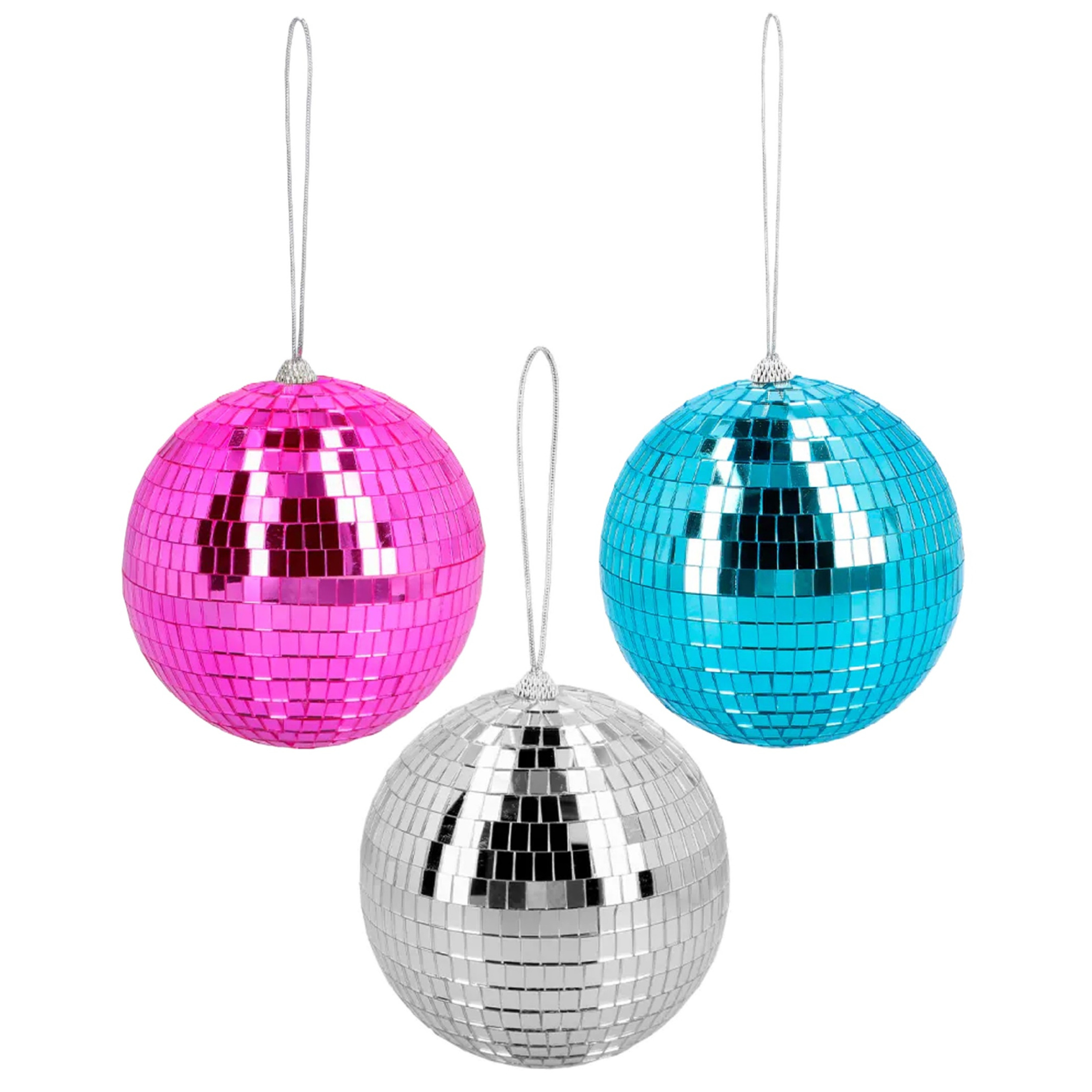 Disco spiegelballen set 3x stuks - mix kleuren - Dia 15 cm - Seventies/eighties thema versiering -