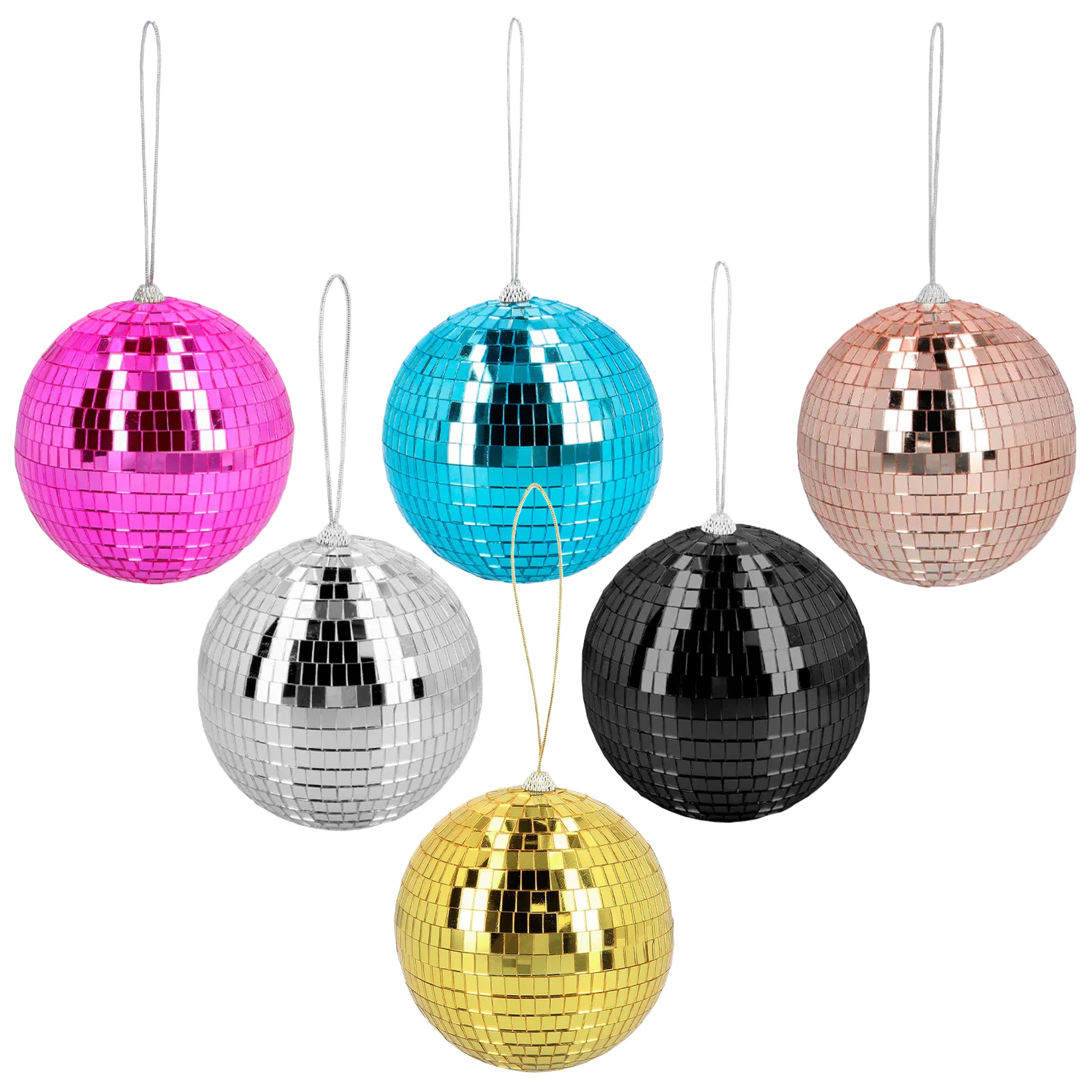 Disco spiegelballen set 6x stuks - mix kleuren - Dia 15 cm - Seventies/eighties thema versiering -