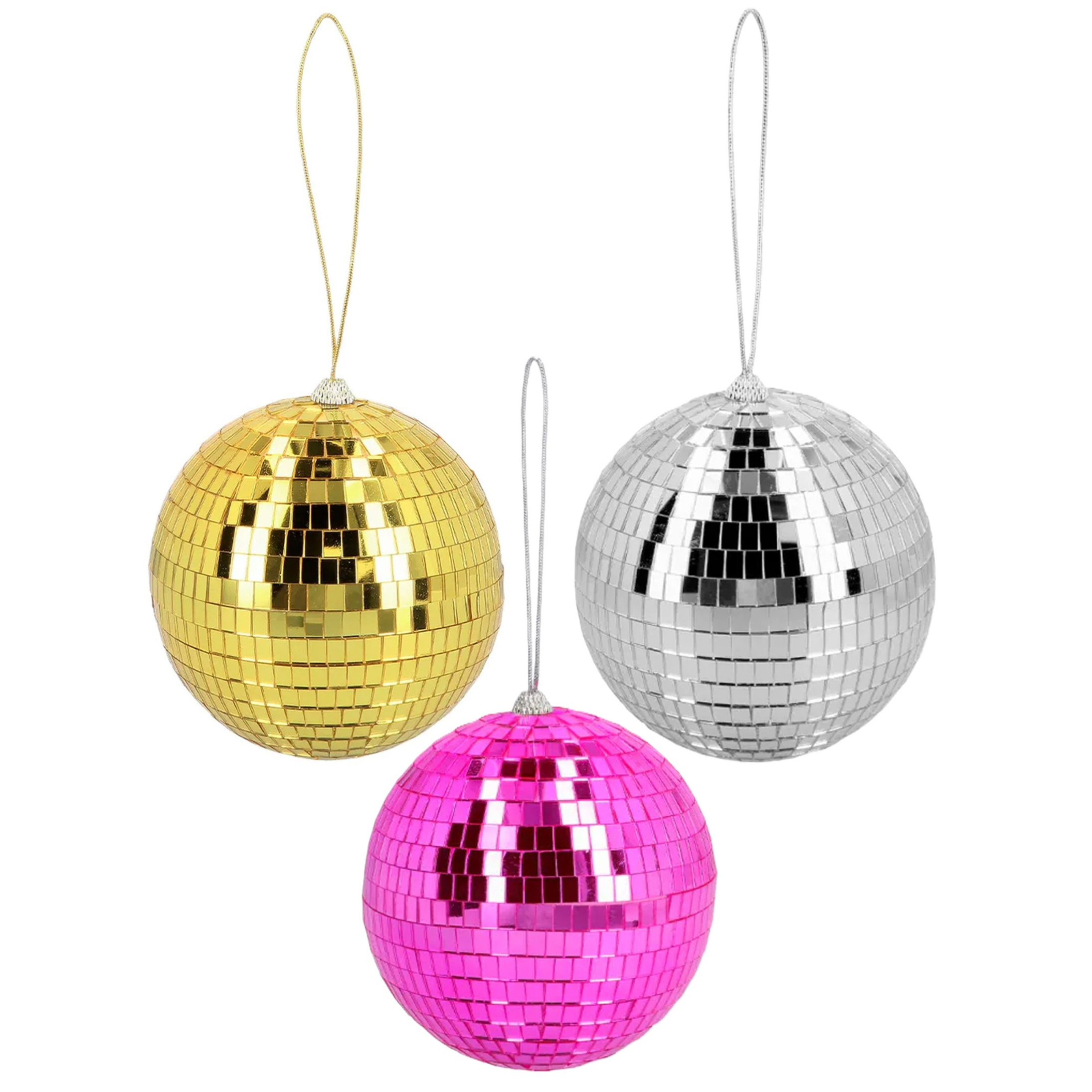 Disco spiegelballen set 3x stuks - mix kleuren - Dia 15 cm - Seventies/eighties thema versiering -
