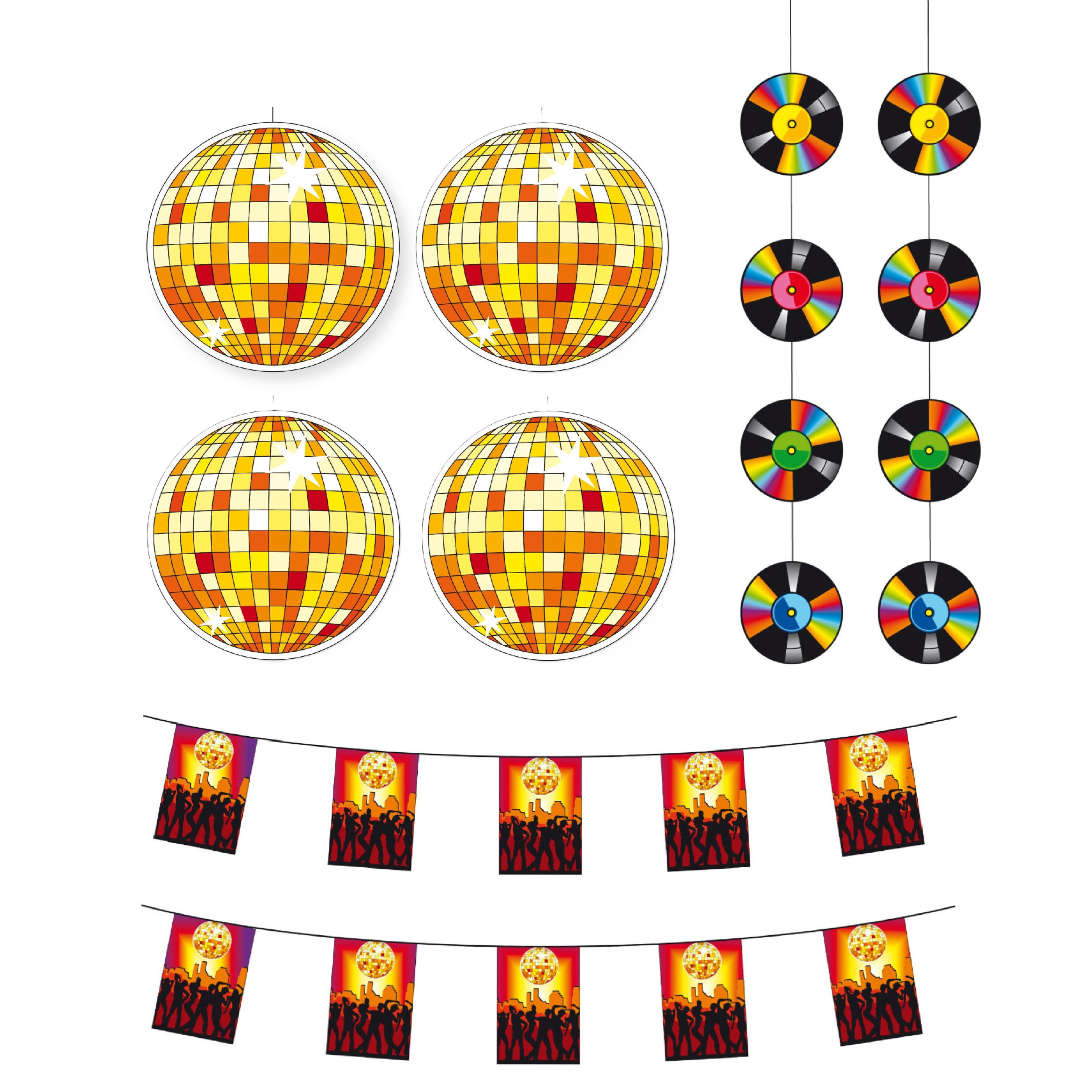 Seventies/Eighties disco thema versiering pakket - 8 delig - papier - feestartikelen - Plafond -