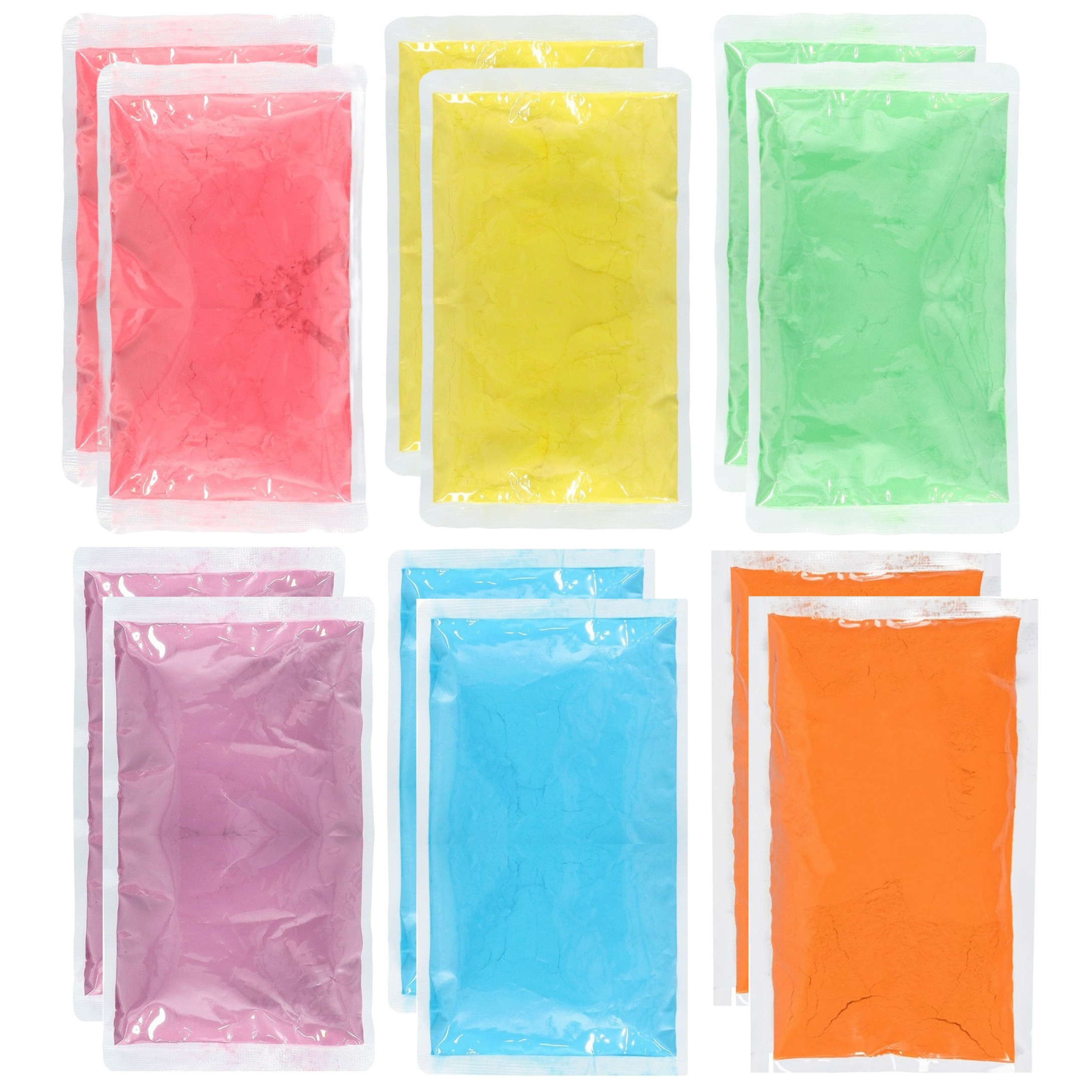Holi kleurpoeder - 12x zakjes - in 6 kleuren - 70 gr per zakje - festival - heilig kleuren poeder -