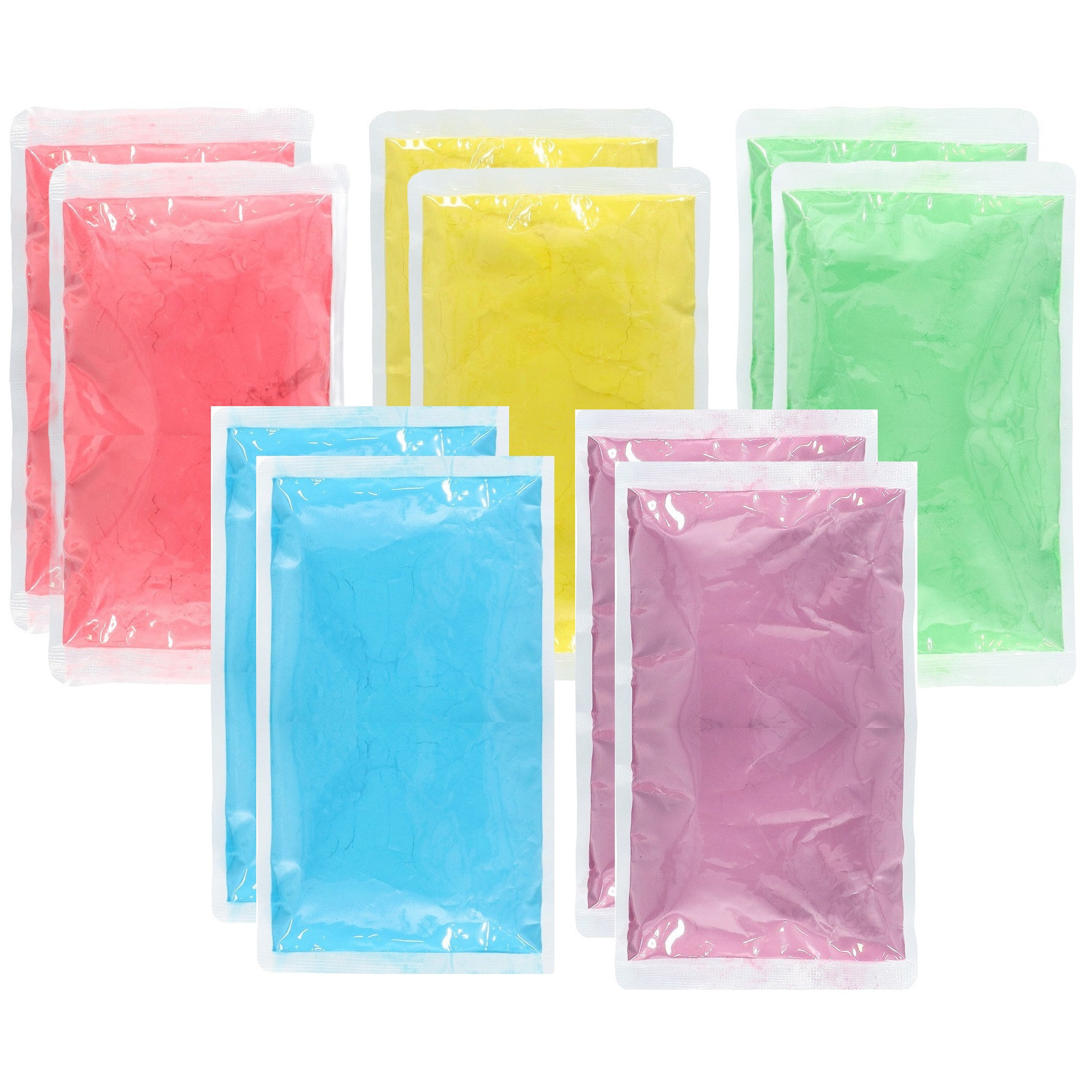 Holi kleurpoeder - 10x zakjes - in 5 kleuren - 70 gr per zakje - festival - heilig kleuren poeder -