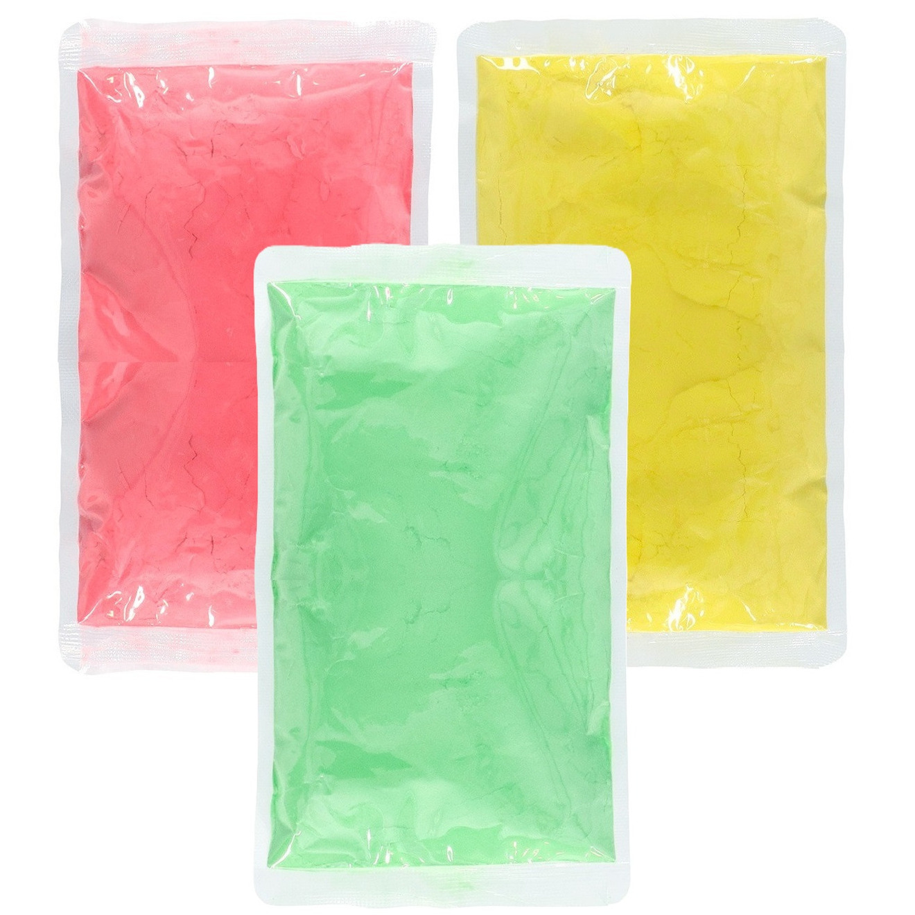 Holi kleurpoeder - 3x kleuren zakjes - 70 gr per zakje - festival/party - heilig kleuren poeder -